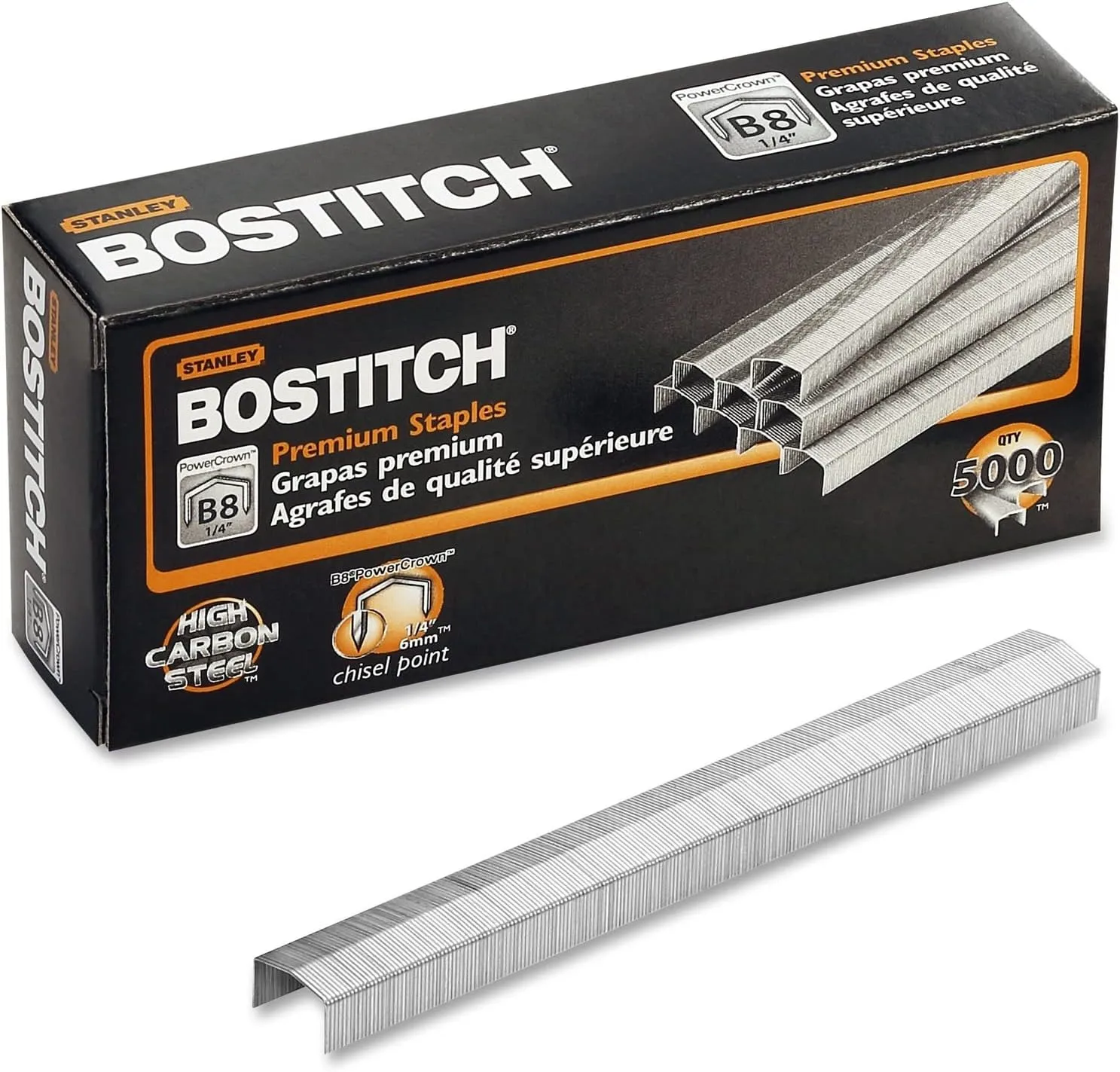 Bostitch Office B8 PowerCrown Premium Staples, 0.25 Inch Leg, Full-Strip, Ultimate Drive Performance (STCR21151/4)
