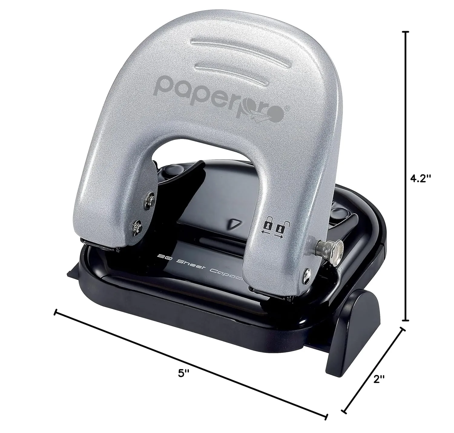 Bostitch Office EZ Squeeze Reduced Effort 2-Hole Punch, 20 Sheets, Locking Handle, Silver (2310)