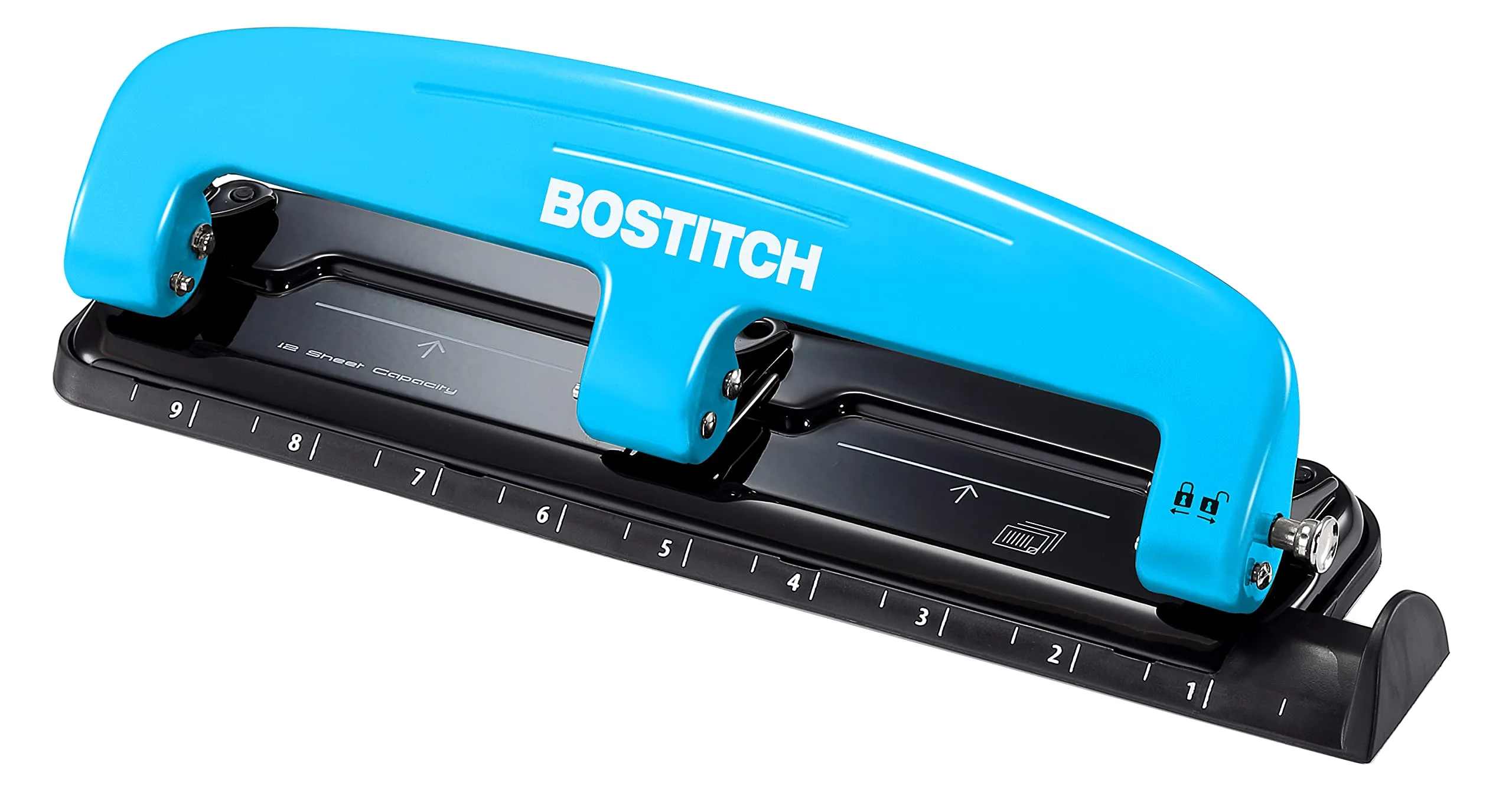 Bostitch EZ Squeeze Three-Hole Punch, 12-Sheet Capacity