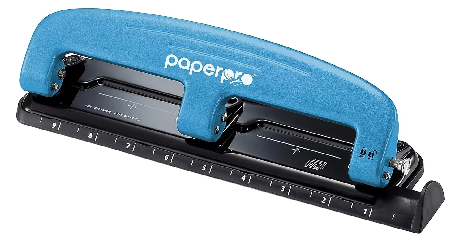 Bostitch EZ Squeeze Three-Hole Punch, 12-Sheet Capacity