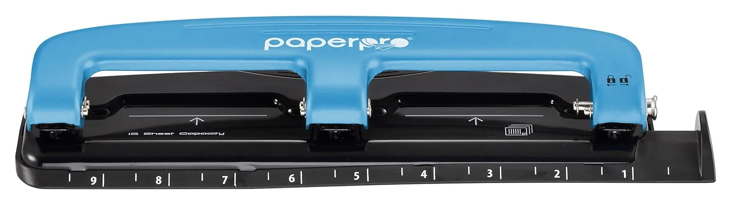 Bostitch EZ Squeeze Three-Hole Punch, 12-Sheet Capacity