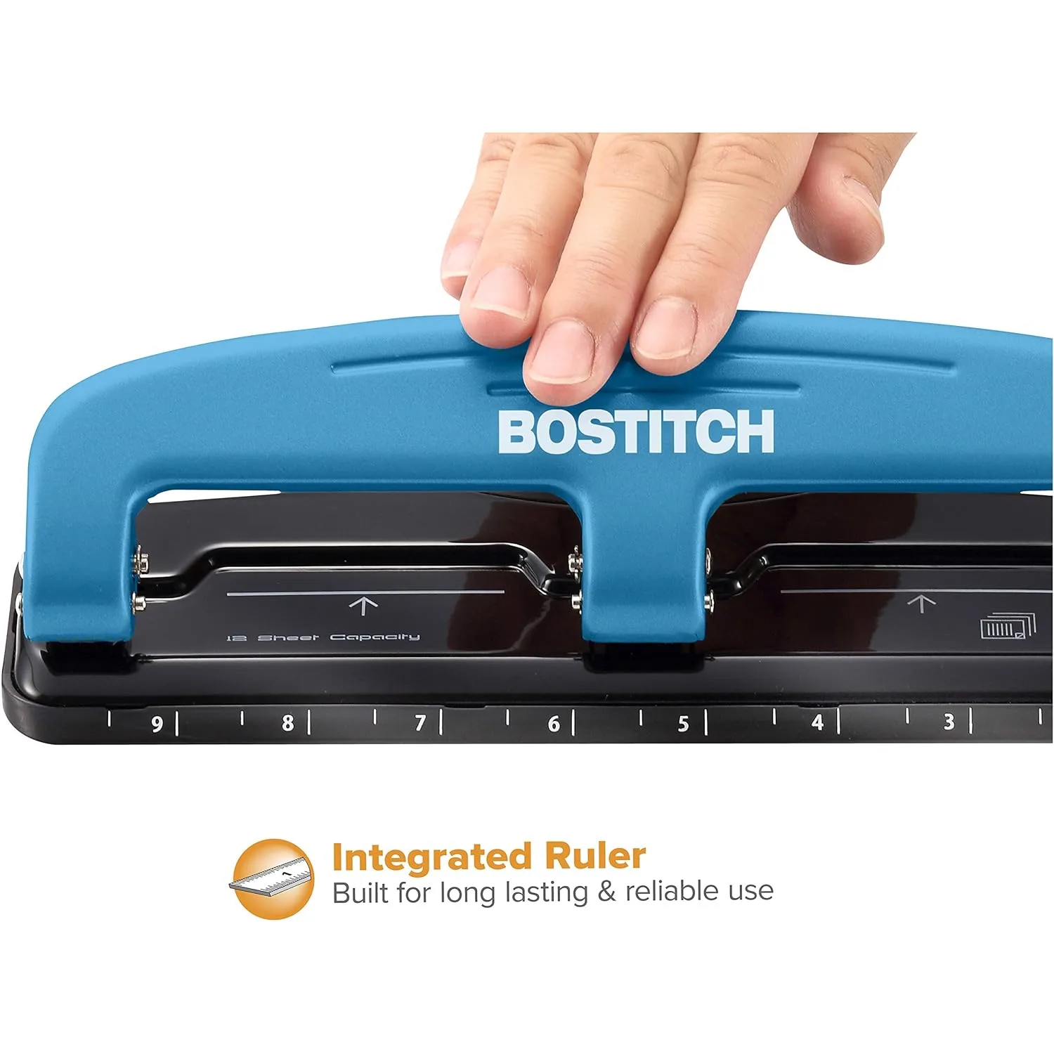 Bostitch EZ Squeeze Three-Hole Punch, 12-Sheet Capacity