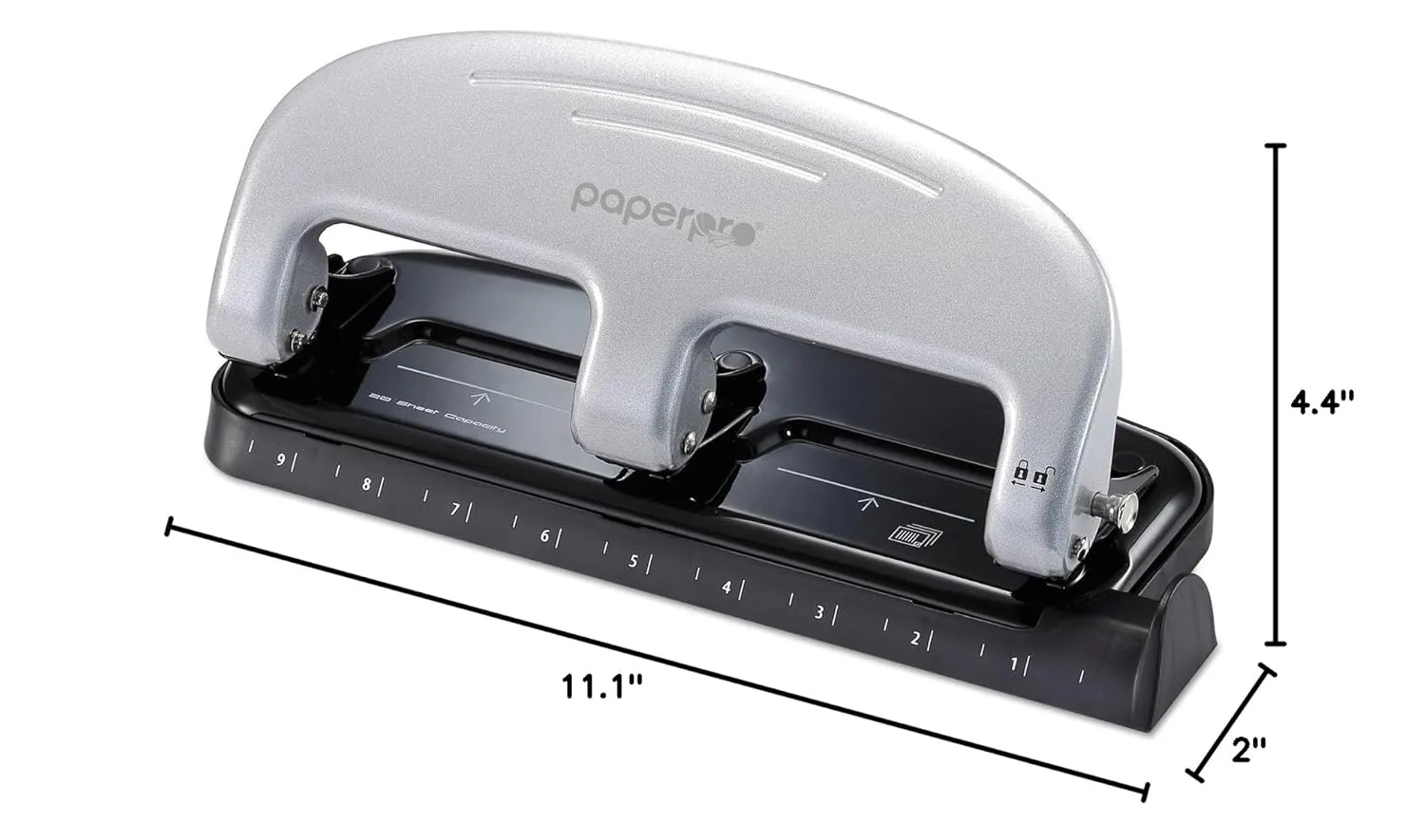 Bostitch EZ Squeeze 3-Hole Punch, 20-Sheet Capacity, No-Jam, Silver/Black