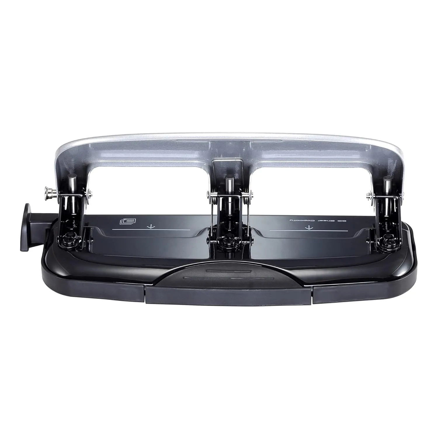 Bostitch EZ Squeeze 3-Hole Punch, 20-Sheet Capacity, No-Jam, Silver/Black