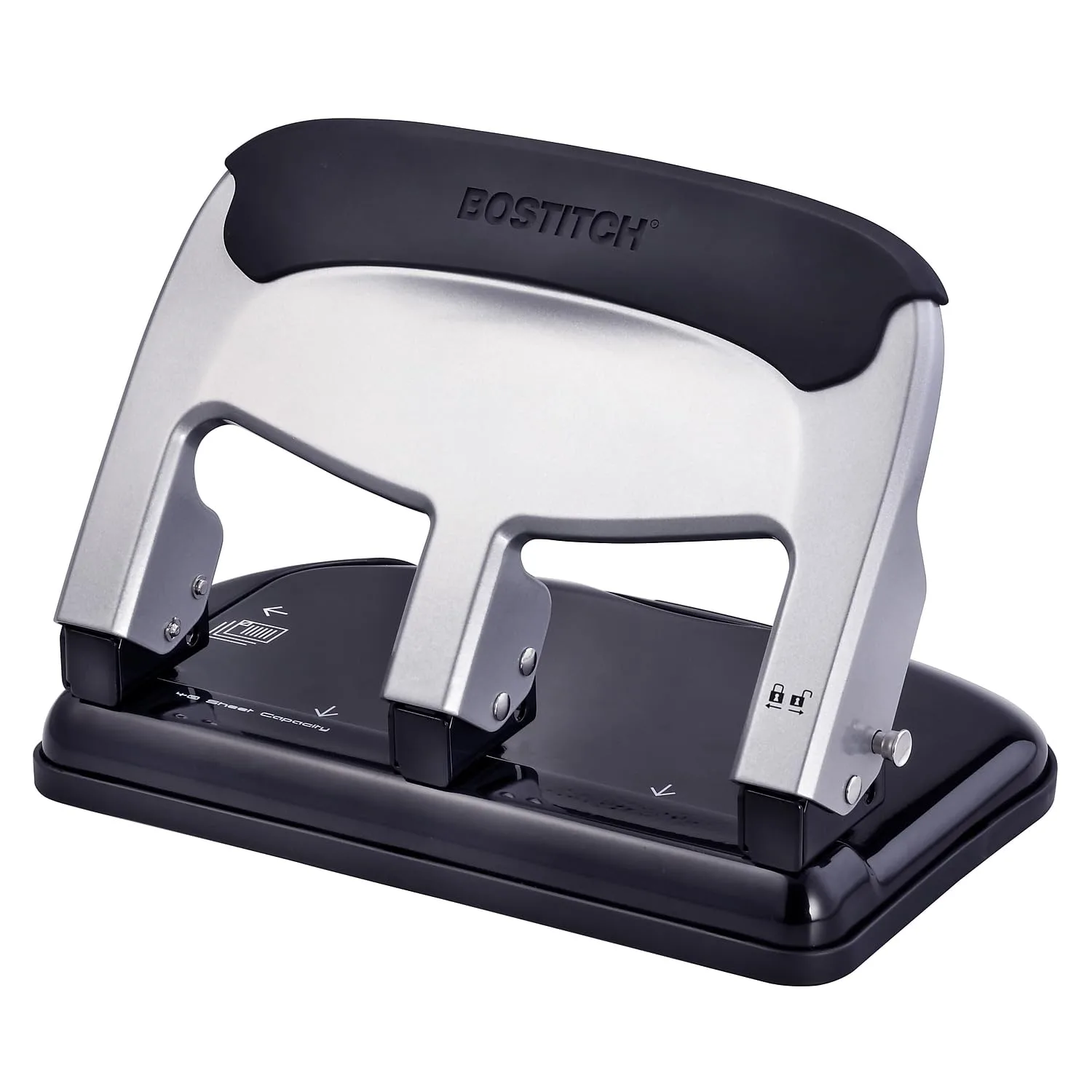 Bostitch EZ Squeeze Heavy Duty 3-Hole Punch, 40-Sheet, Silver/Black
