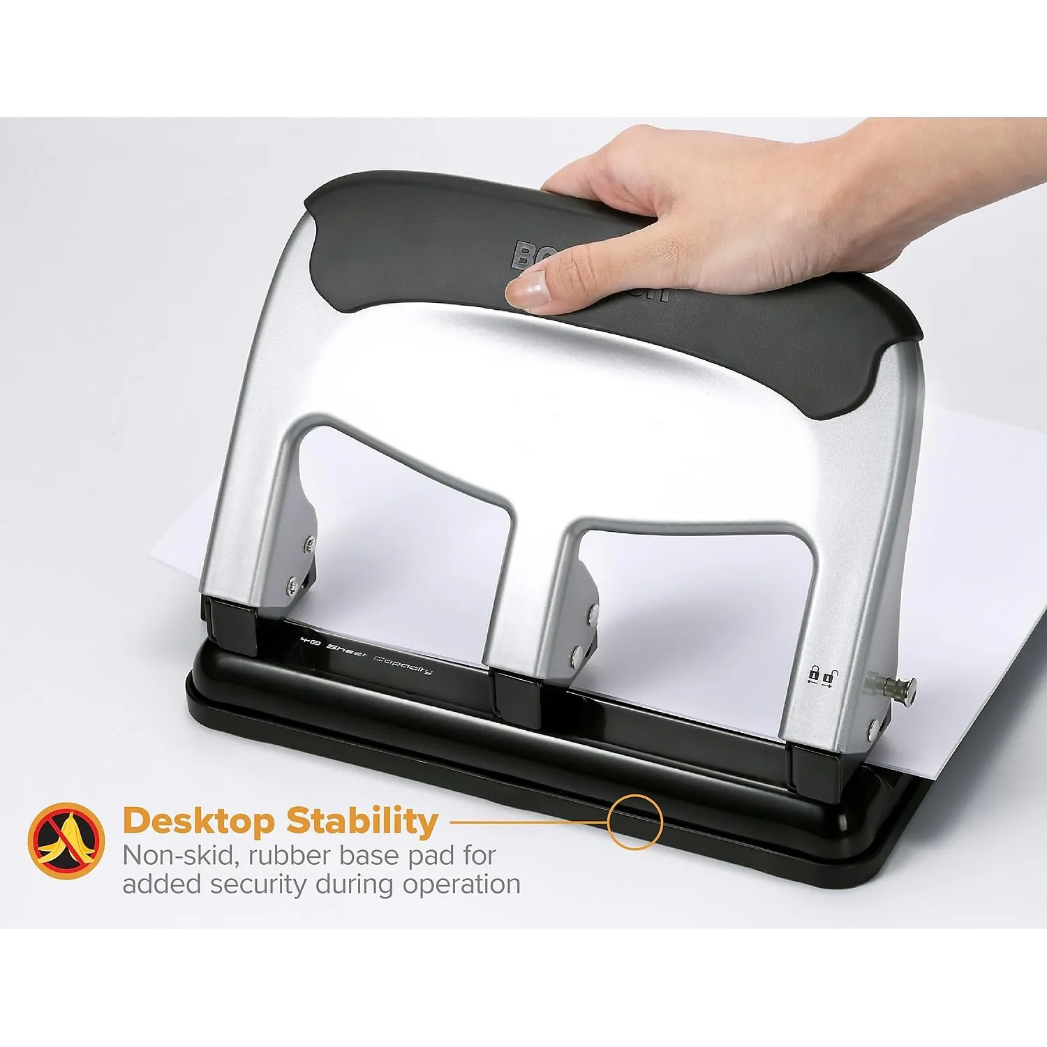 Bostitch EZ Squeeze Heavy Duty 3-Hole Punch, 40-Sheet, Silver/Black