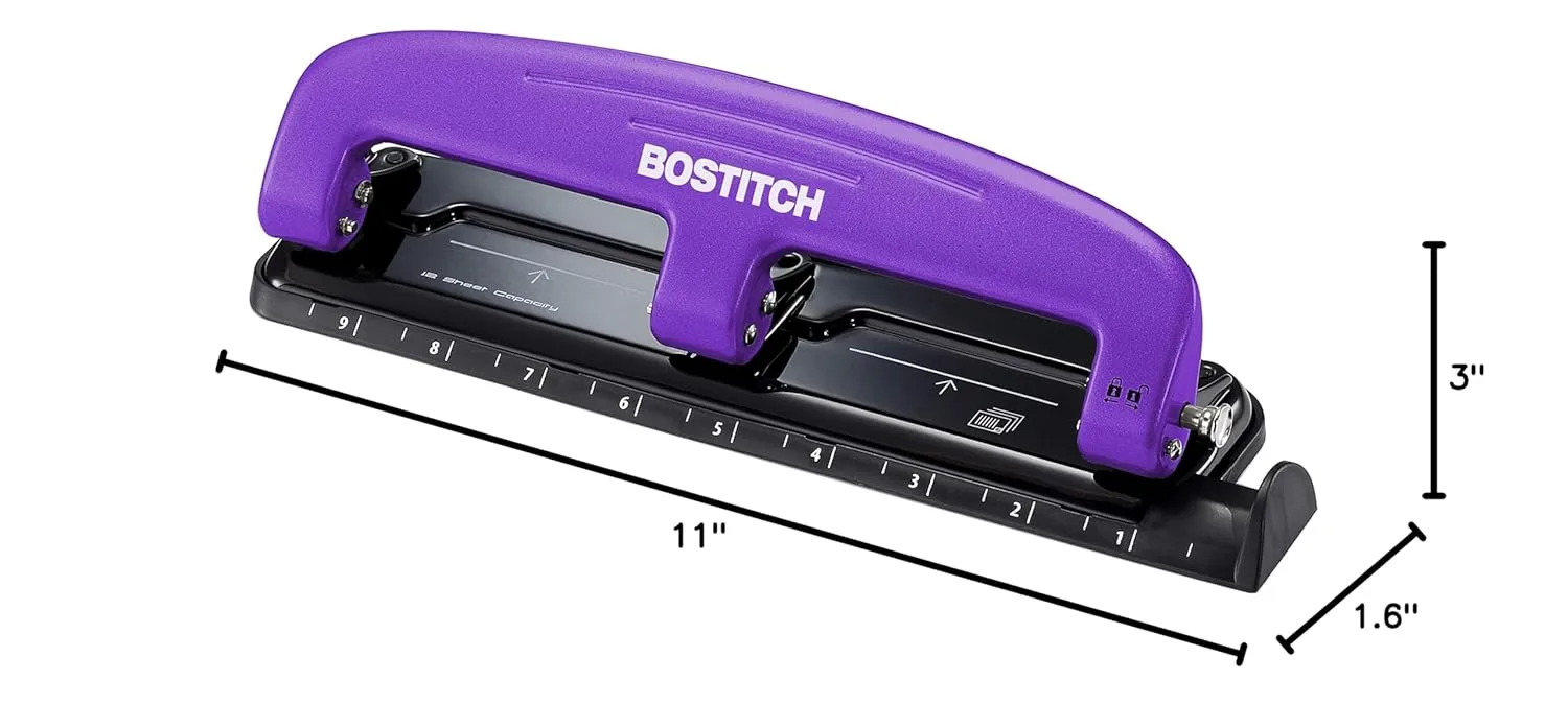 Bostitch EZ Squeeze Three-Hole Punch, 12-Sheet Capacity