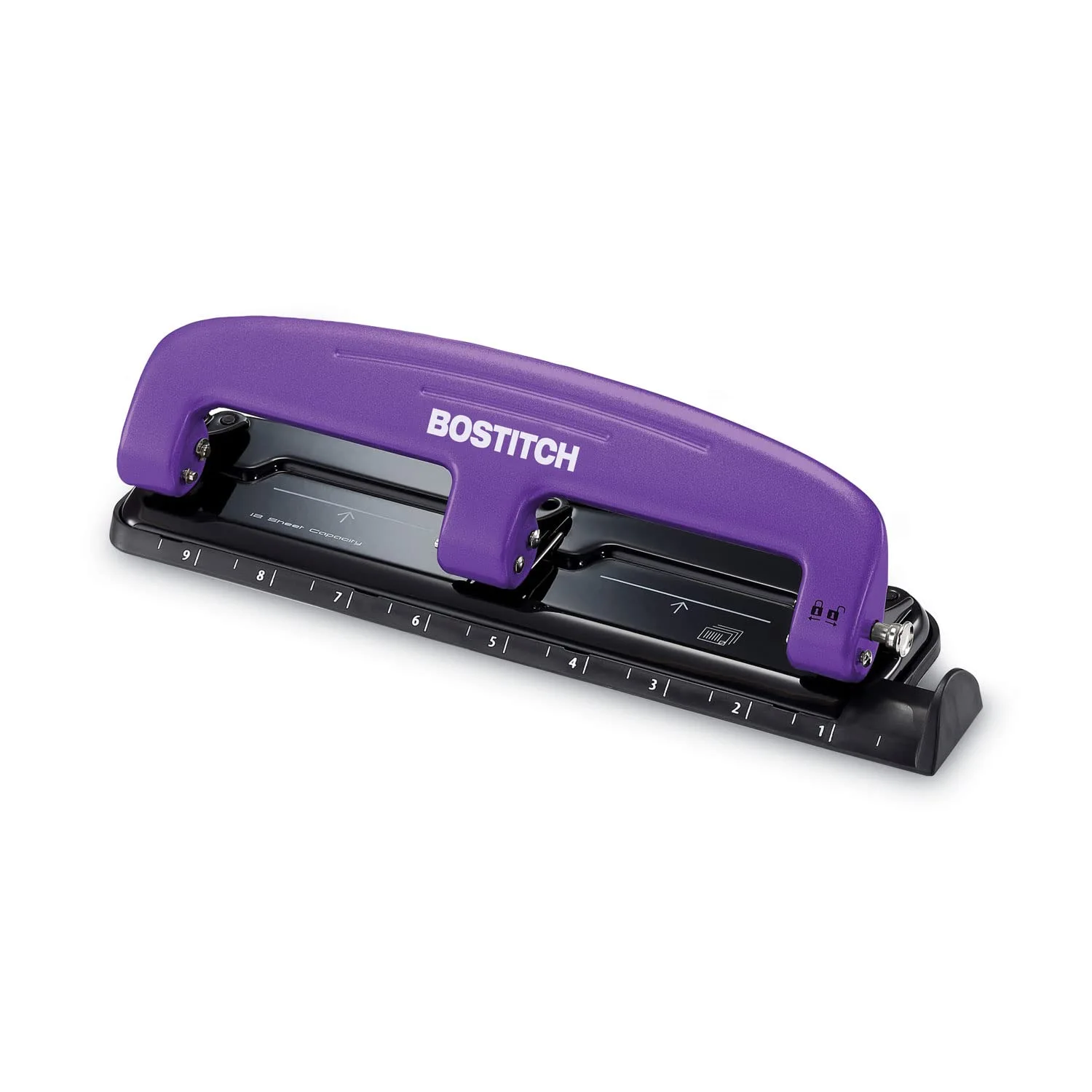 Bostitch EZ Squeeze Three-Hole Punch, 12-Sheet Capacity