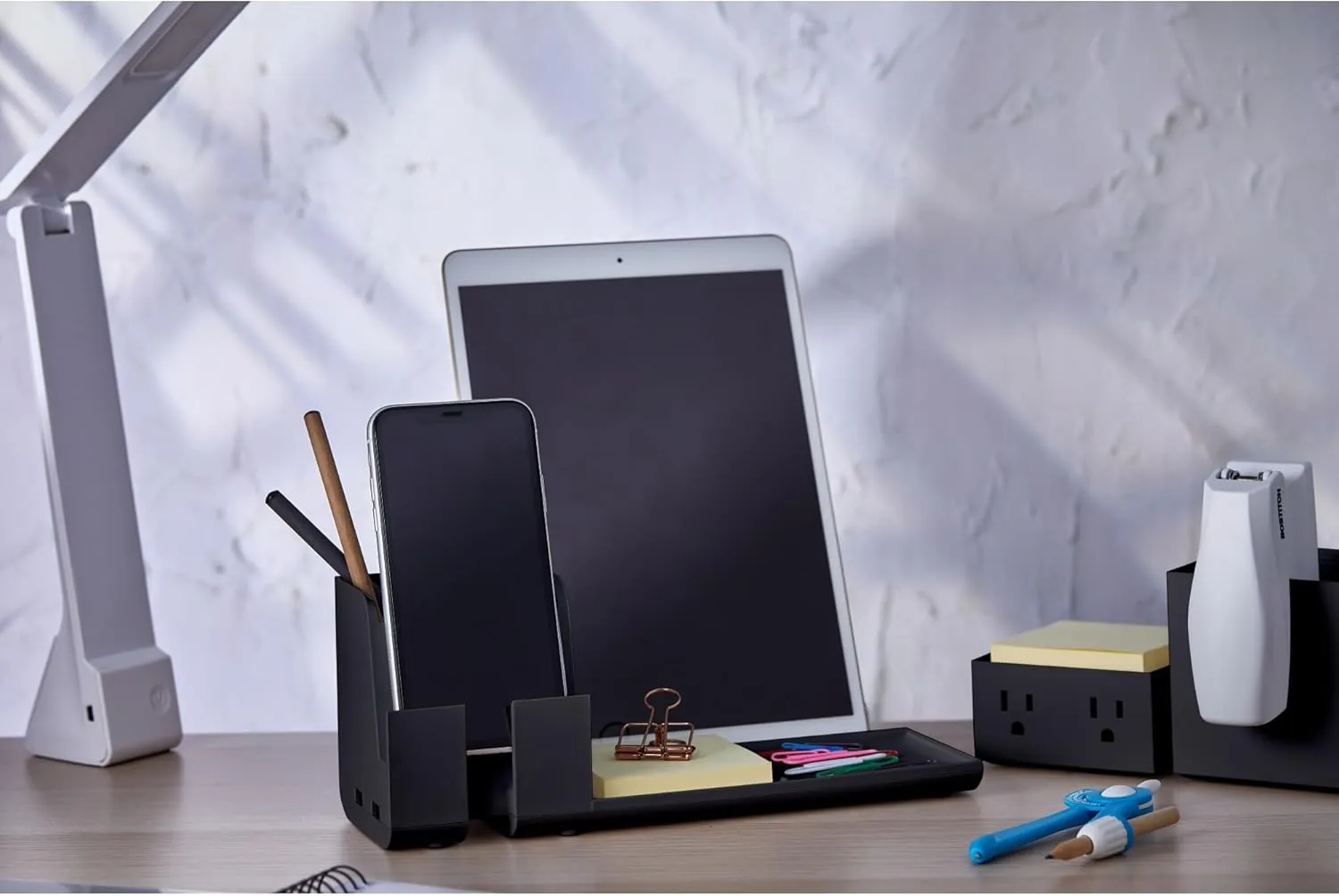 Bostitch Office Konnect Charging Station Desk Organizer Base, USB Phone Stand Compatible with Cell Phones & Tablets, Black