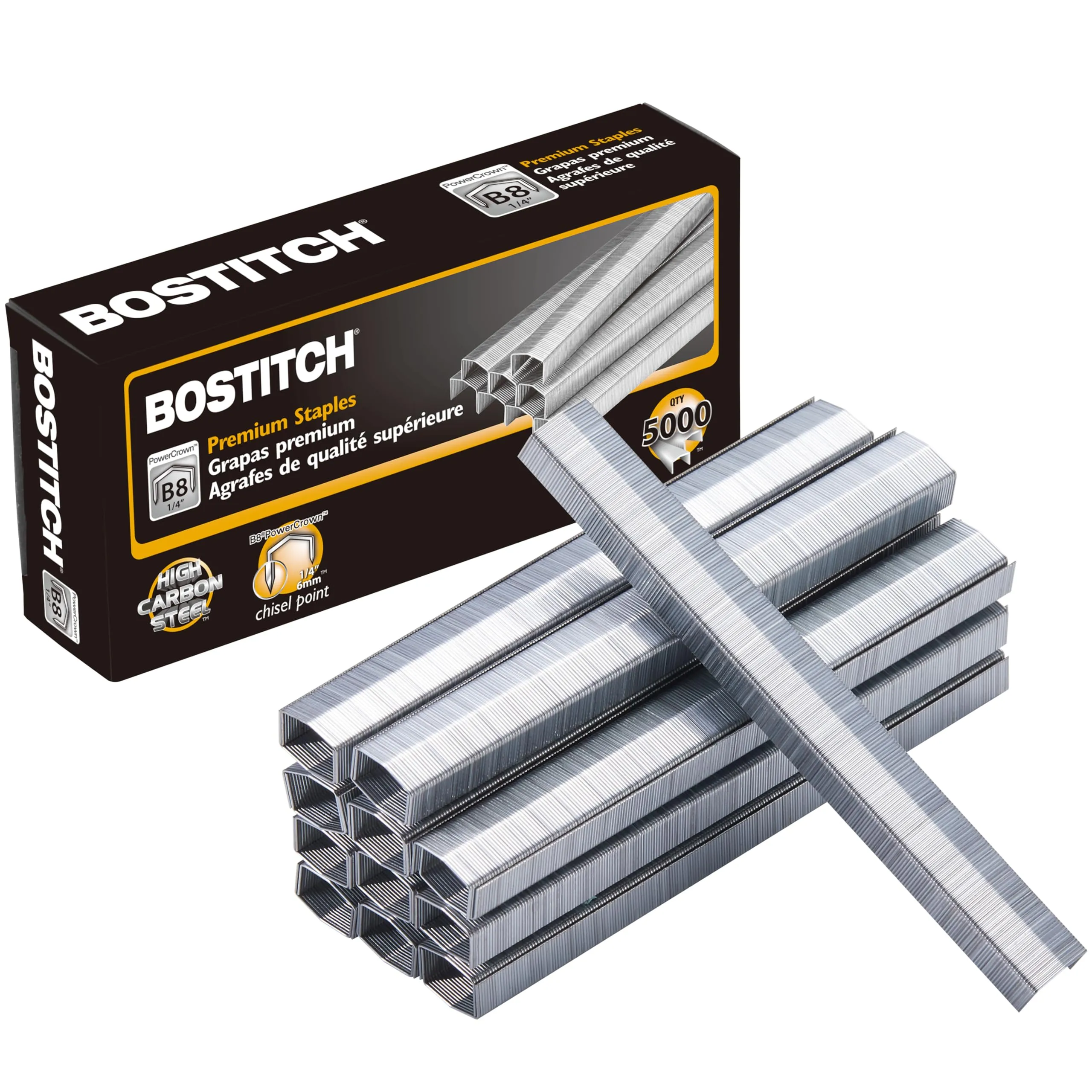 Bostitch Office B8 PowerCrown 0.25 Inch Staples, Pack of 5,000 (STCRP21151/4)