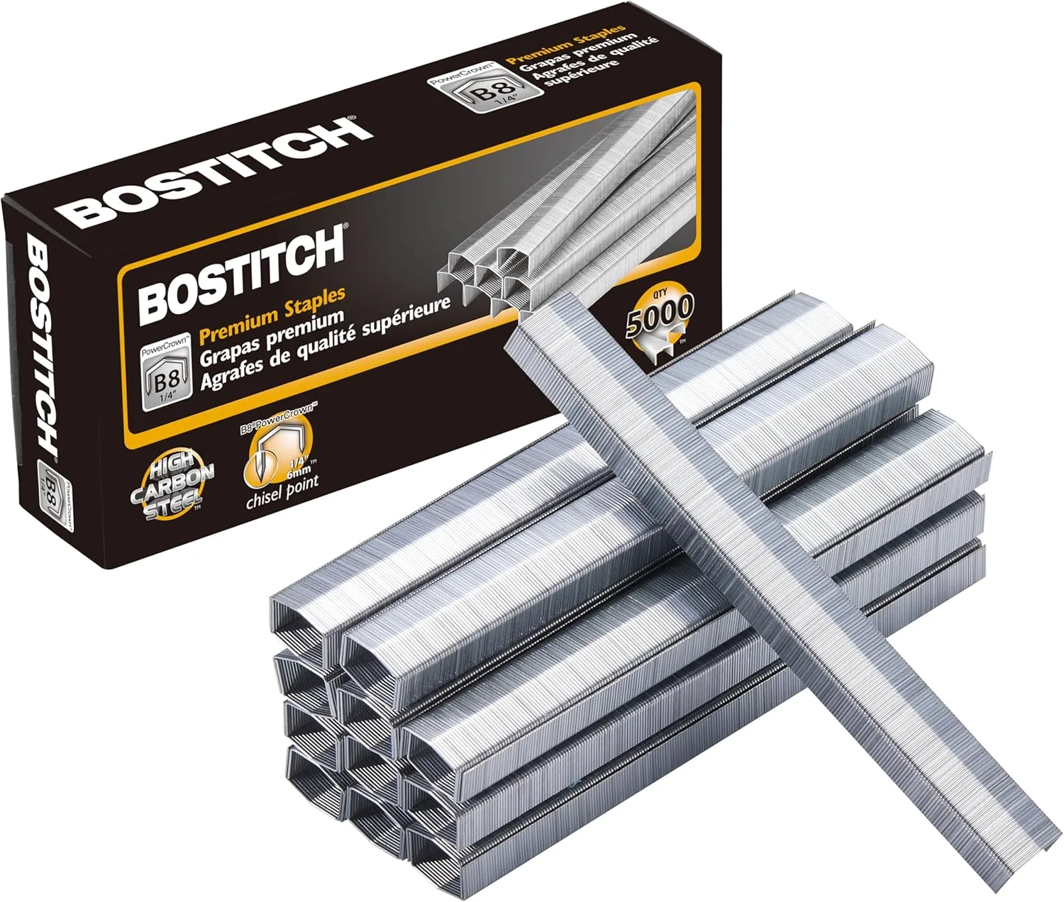 Bostitch Office B8 PowerCrown 0.25 Inch Staples, Pack of 5,000 (STCRP21151/4)