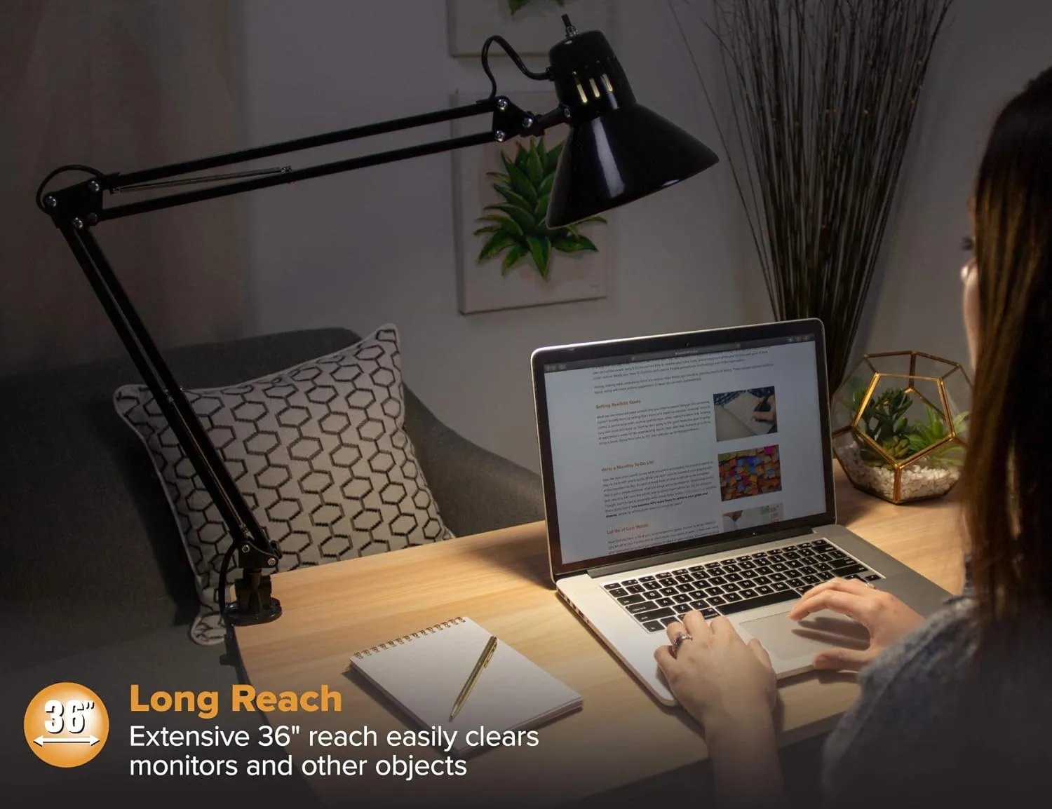 Bostitch Office VLF100 Swing Arm Desk Lamp with Clamp Mount, 36" Reach