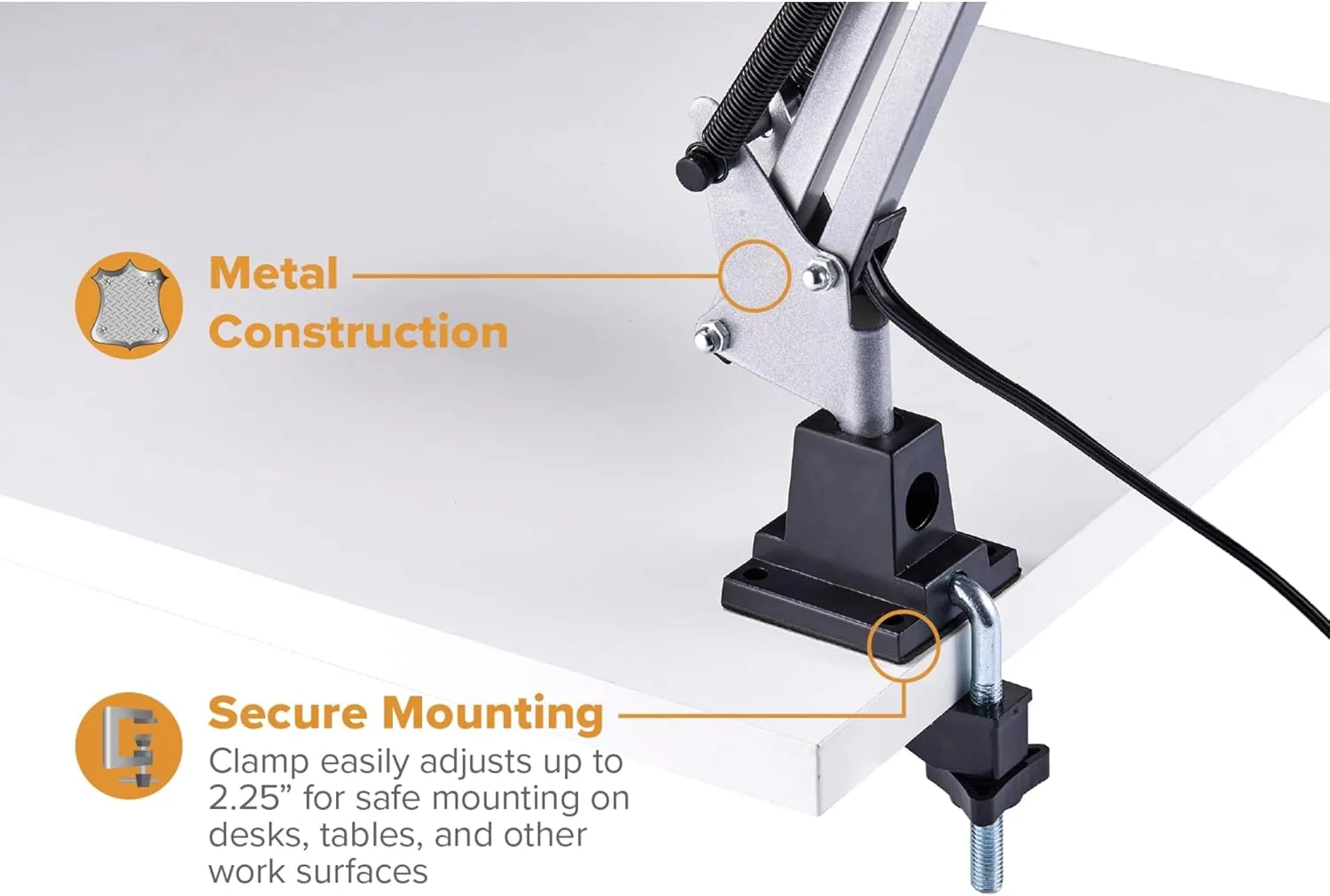 Bostitch Office VLF100 Swing Arm Desk Lamp with Clamp Mount, 36" Reach