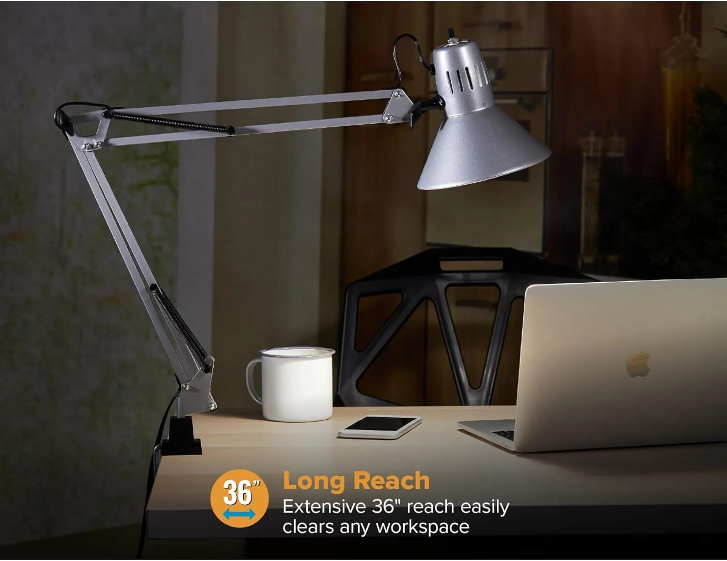 Bostitch Office VLF100 Swing Arm Desk Lamp with Clamp Mount, 36" Reach