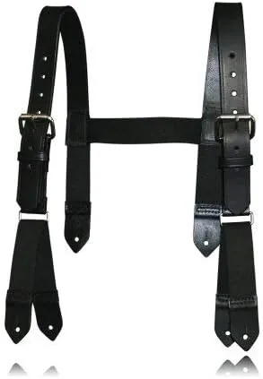 BOSTON LEATHER H-Back Leather Suspenders, 6-Point Button Connection