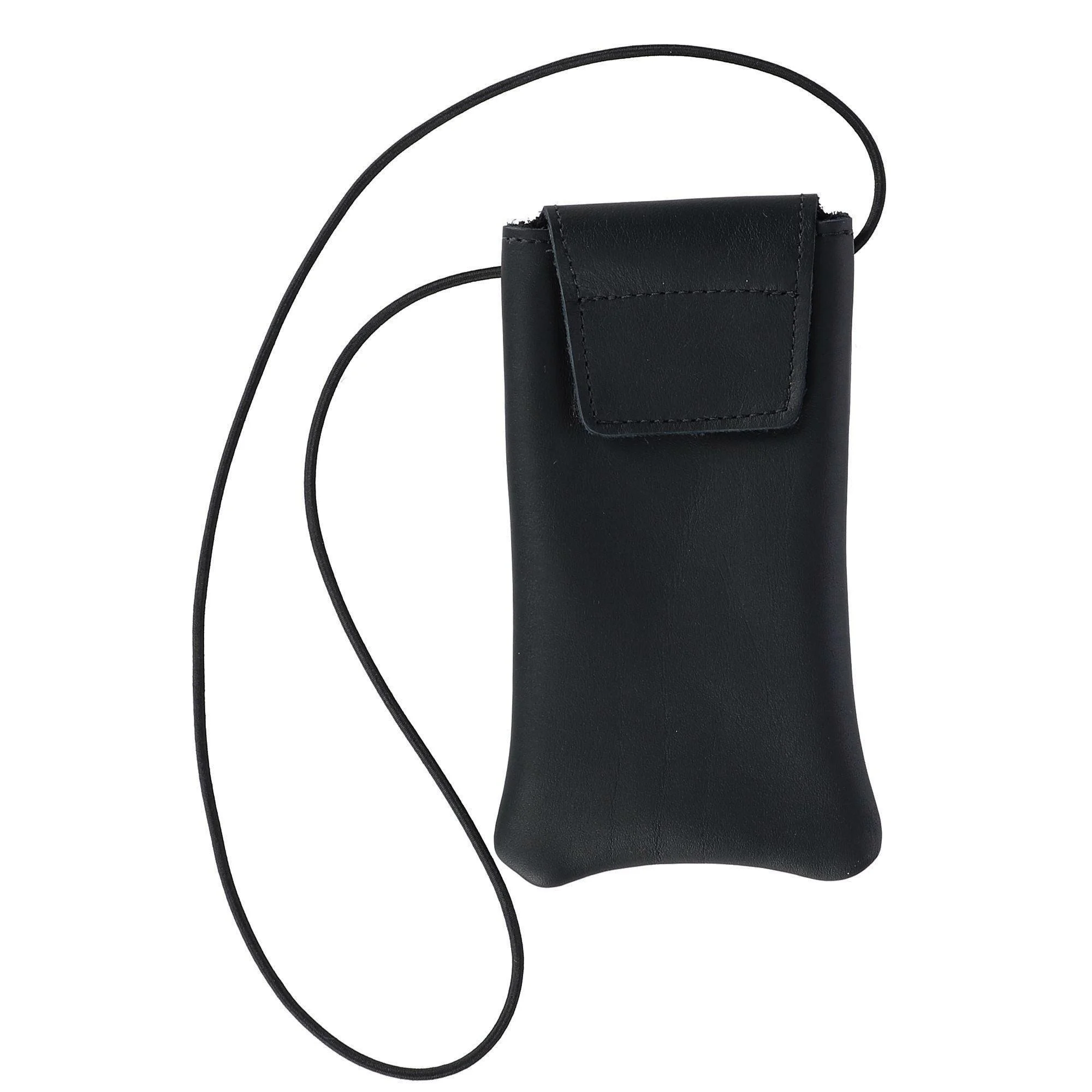 Boston Leather Solid Leather Eyeglass Case with Neck String, Black