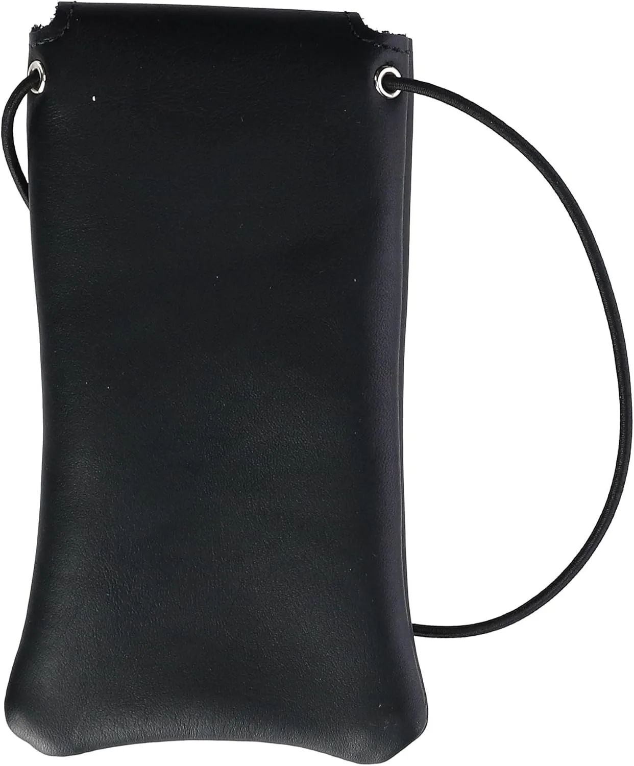 Boston Leather Solid Leather Eyeglass Case with Neck String, Black