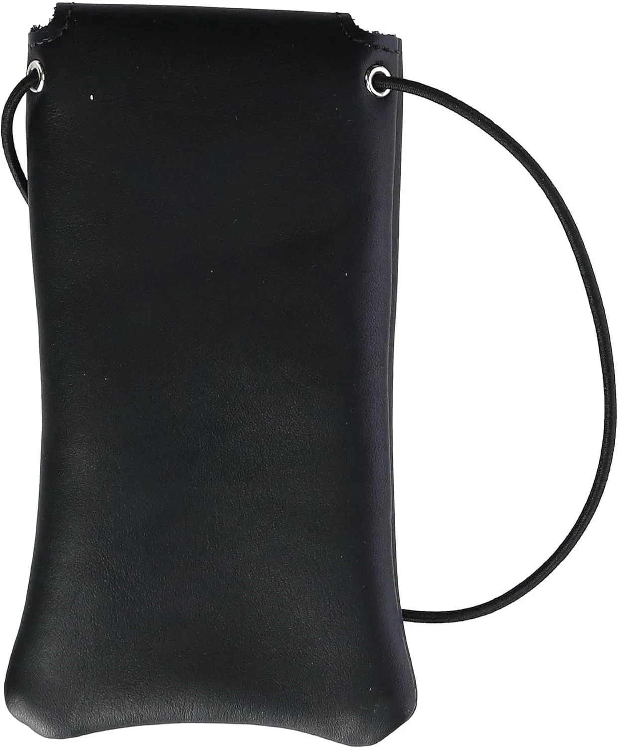 Boston Leather Solid Leather Eyeglass Case with Neck String, Black