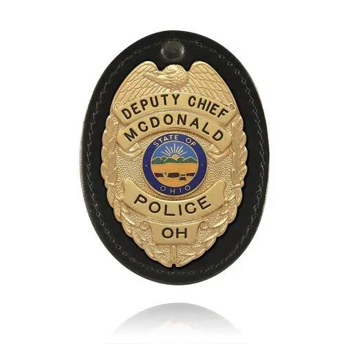 BOSTON LEATHER Oval Badge Holder with Hook-and-Loop Closure and Swivel Clip-On