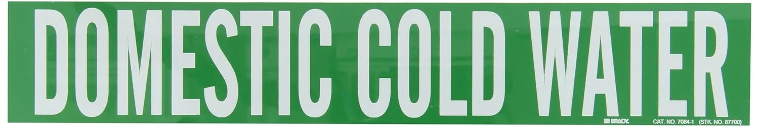 Brady 7084-1 2-1/4" Height, 14" Width, B-946 High Performance Vinyl, White On Green Color Self-Sticking Vinyl Pipe Marker