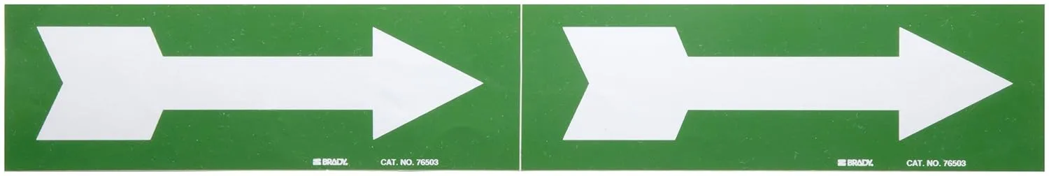 Brady 76503 2-1/4" Height, 7" Width, B-946 High Performance Vinyl, White On Green Color Self-Sticking Vinyl Arrow For 3"