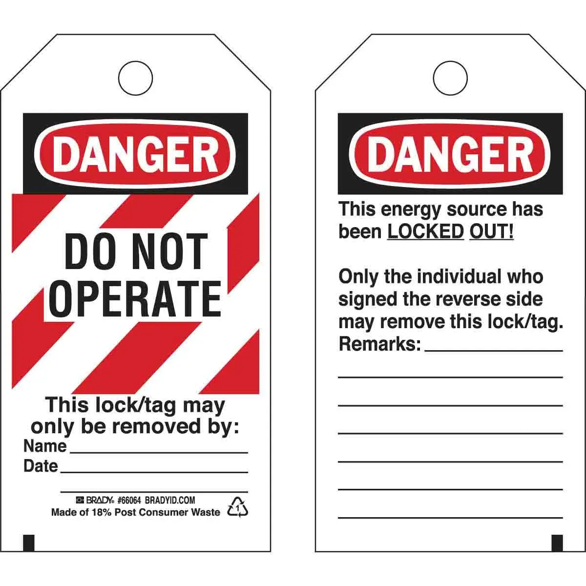 Brady Lockout Tag B-853 - Do Not Operate, 3 x 5.75 in, 25-Pack