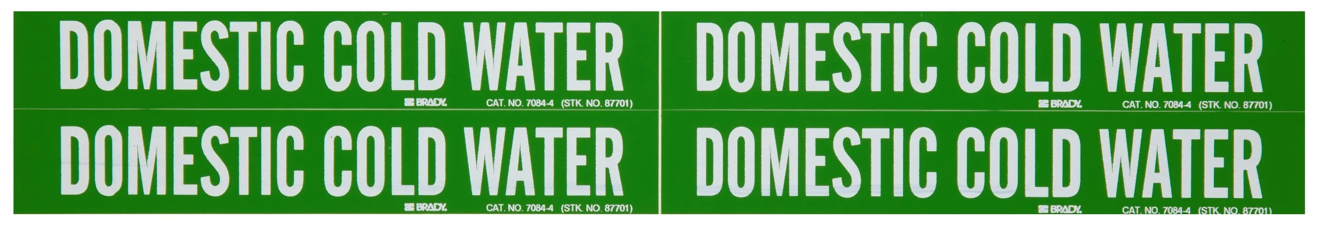 Brady 7084-4 1-1/8" Height, 7" Width, B-946 High Performance Vinyl, White On Green Color Self-Sticking Vinyl Pipe Marker
