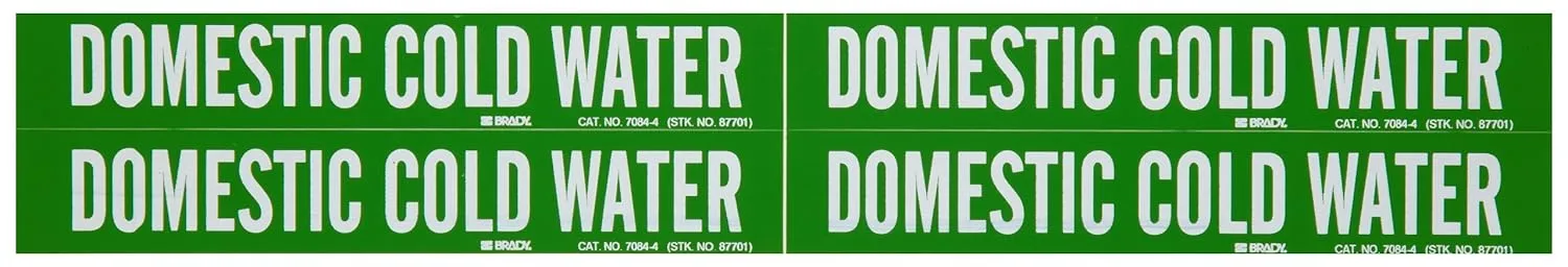 Brady 7084-4 1-1/8" Height, 7" Width, B-946 High Performance Vinyl, White On Green Color Self-Sticking Vinyl Pipe Marker