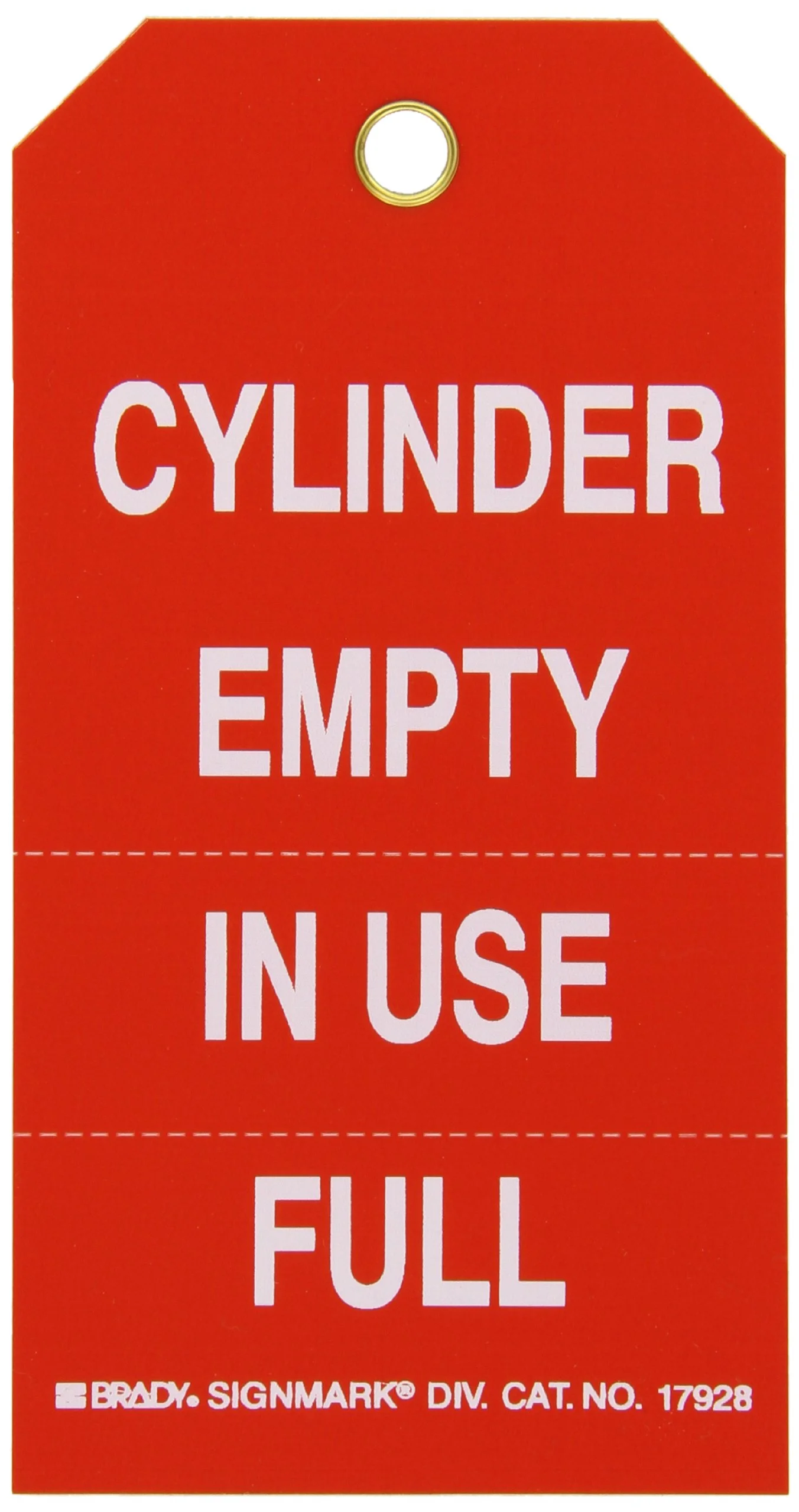 Brady 17928 3" Width x 5-3/4" Height, B-851 Economy Polyester, White on Red Cylinder Status Tag