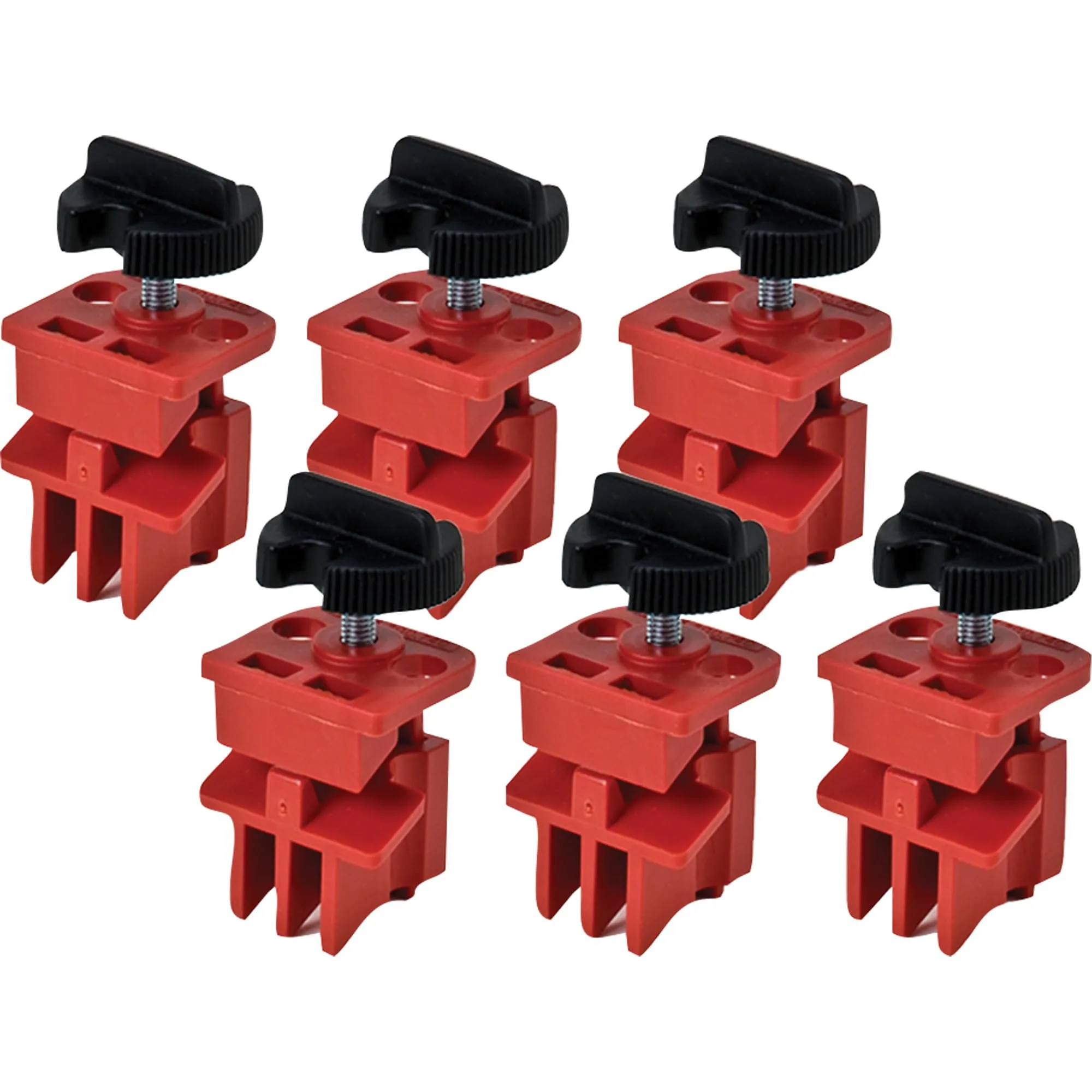 Multi-Pole Breaker Lockout: 120 & 277V, 1 Padlock Max, 1.05" High, 1.25" Wide