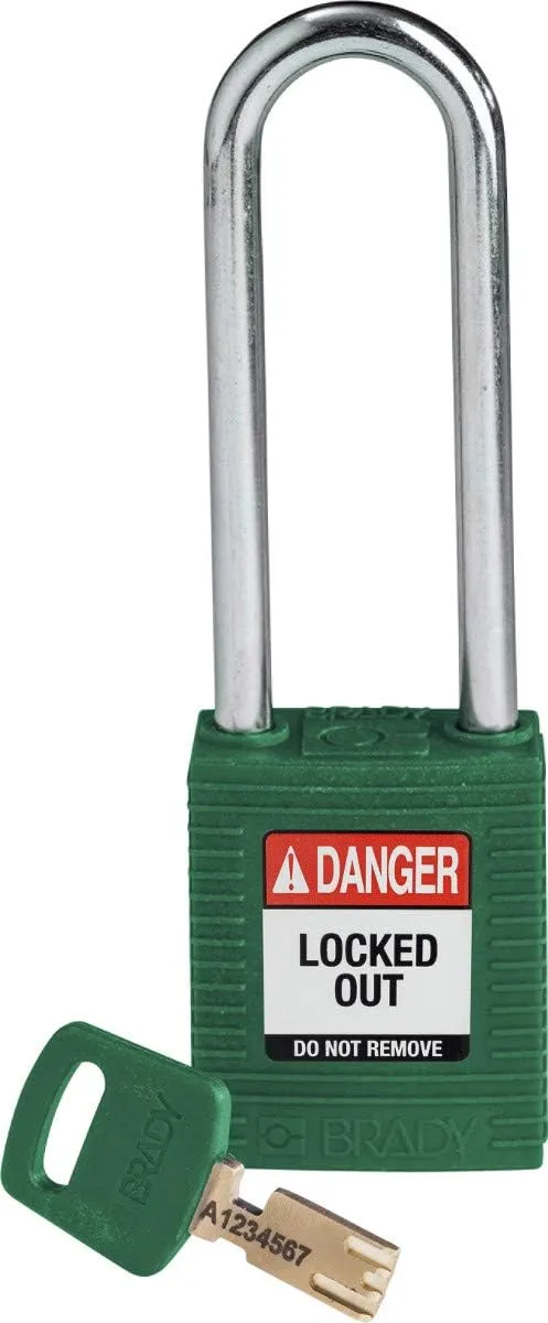 BRADY SafeKey Nylon Lockout Padlock, Steel Shackle, Key-Retaining