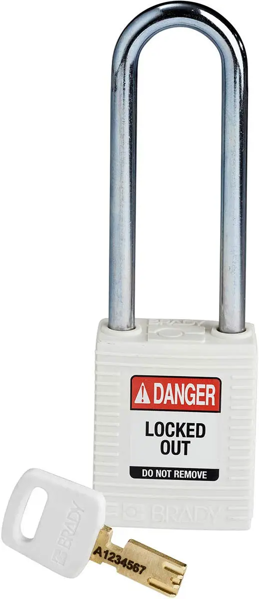 BRADY SafeKey Nylon Lockout Padlock, Steel Shackle, Key-Retaining
