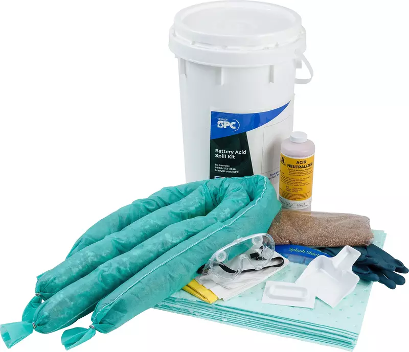 Brady Brday SPC SK-Batt Brady Battery Acid Spill Kit, 9 gal Absorbency, 18" Height, 14" Wide, 14" Length, White