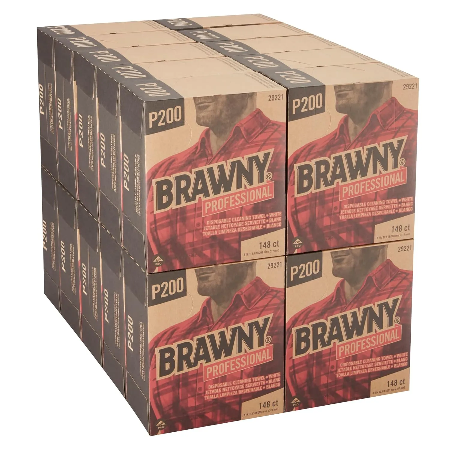 Brawny Professional P200 Disposable Cleaning Towel by GP PRO (Georgia-Pacific), 29221, 1/4-Fold, White