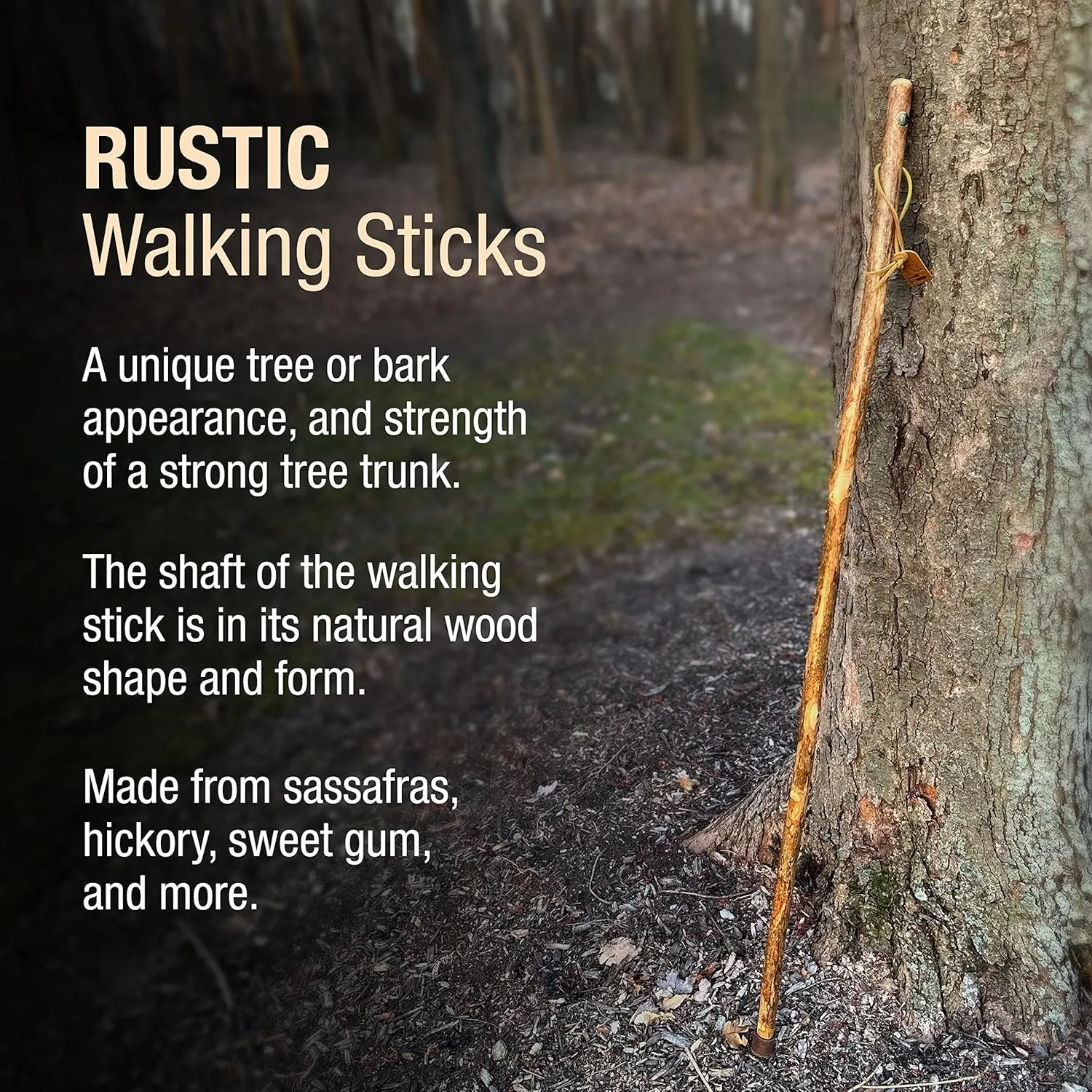 BRAZOS Free Form Rustic Wood Walking Stick, Traditional Handle, Made in USA