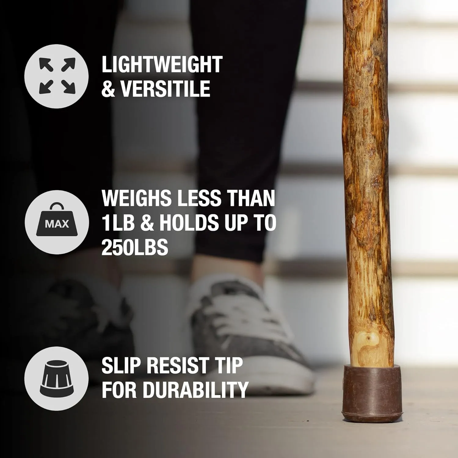 BRAZOS Free Form Rustic Wood Walking Stick, Traditional Handle, Made in USA