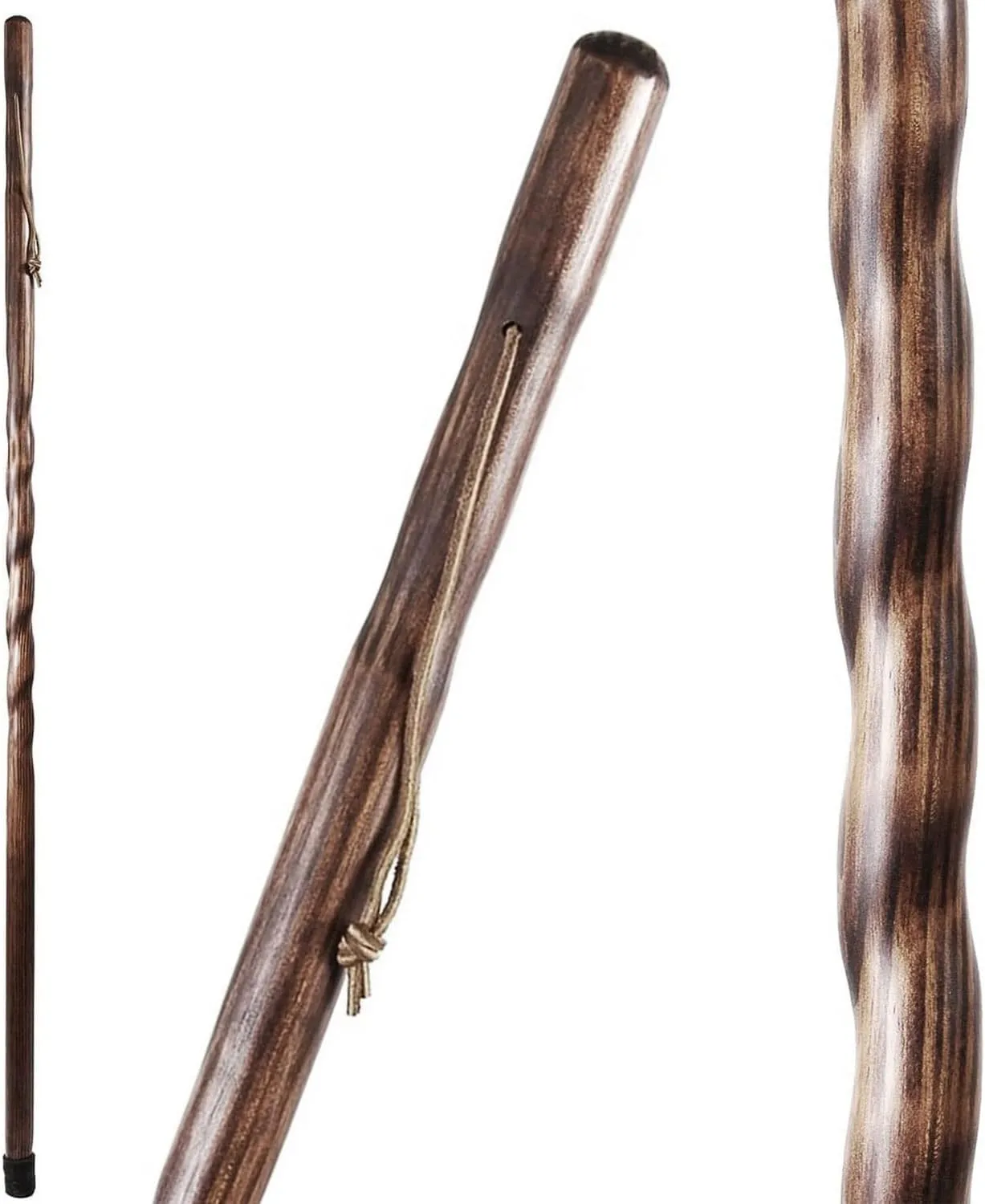 Brazos Handcrafted Wood Walking Stick, Twisted Pine, Trekker Style Handle, for Men & Women, Made in The USA, 55" Brown