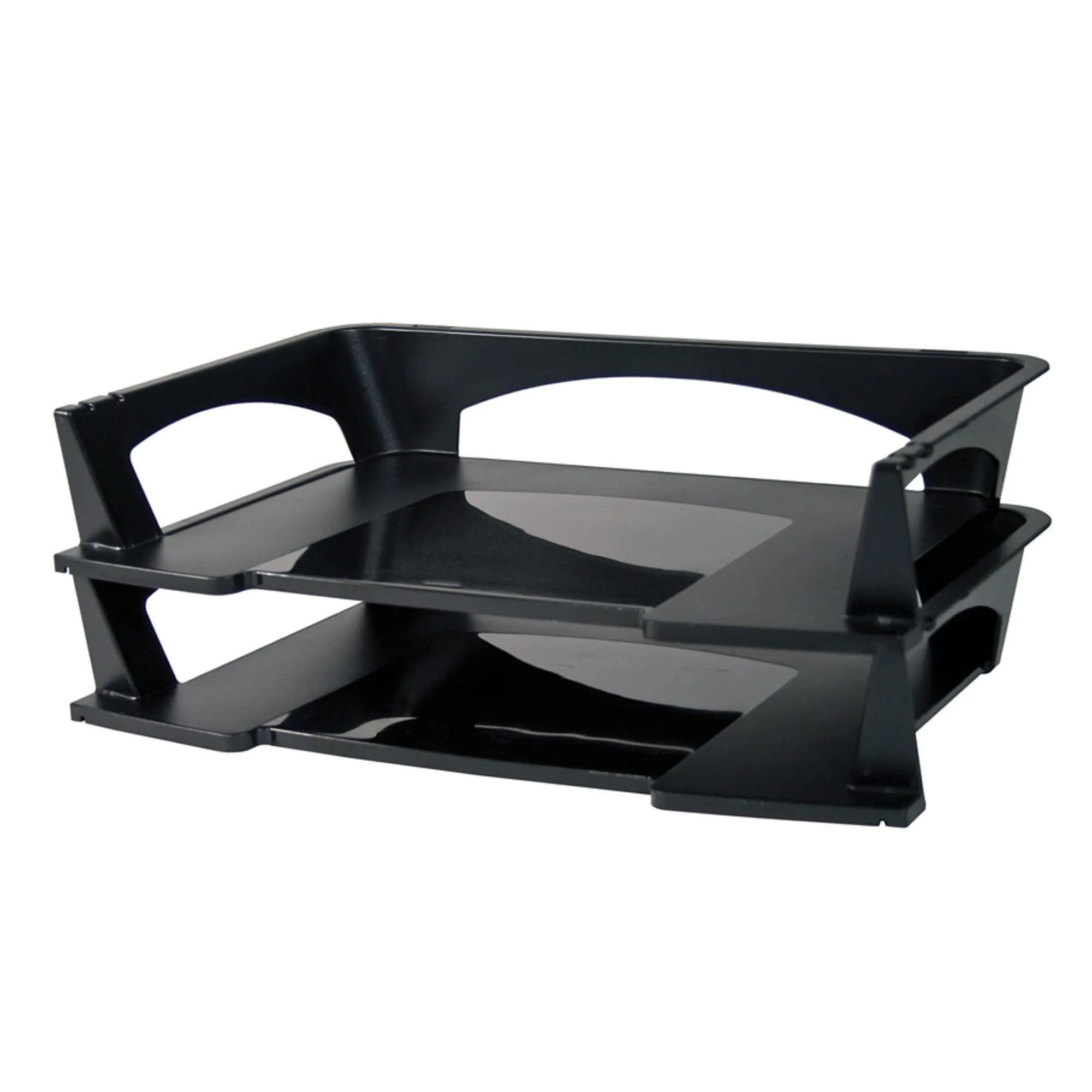 Brenton Studio Stacking Desk Trays, 3 in H x 14.75 in W x 9.25 in D, Black, Pack of 2