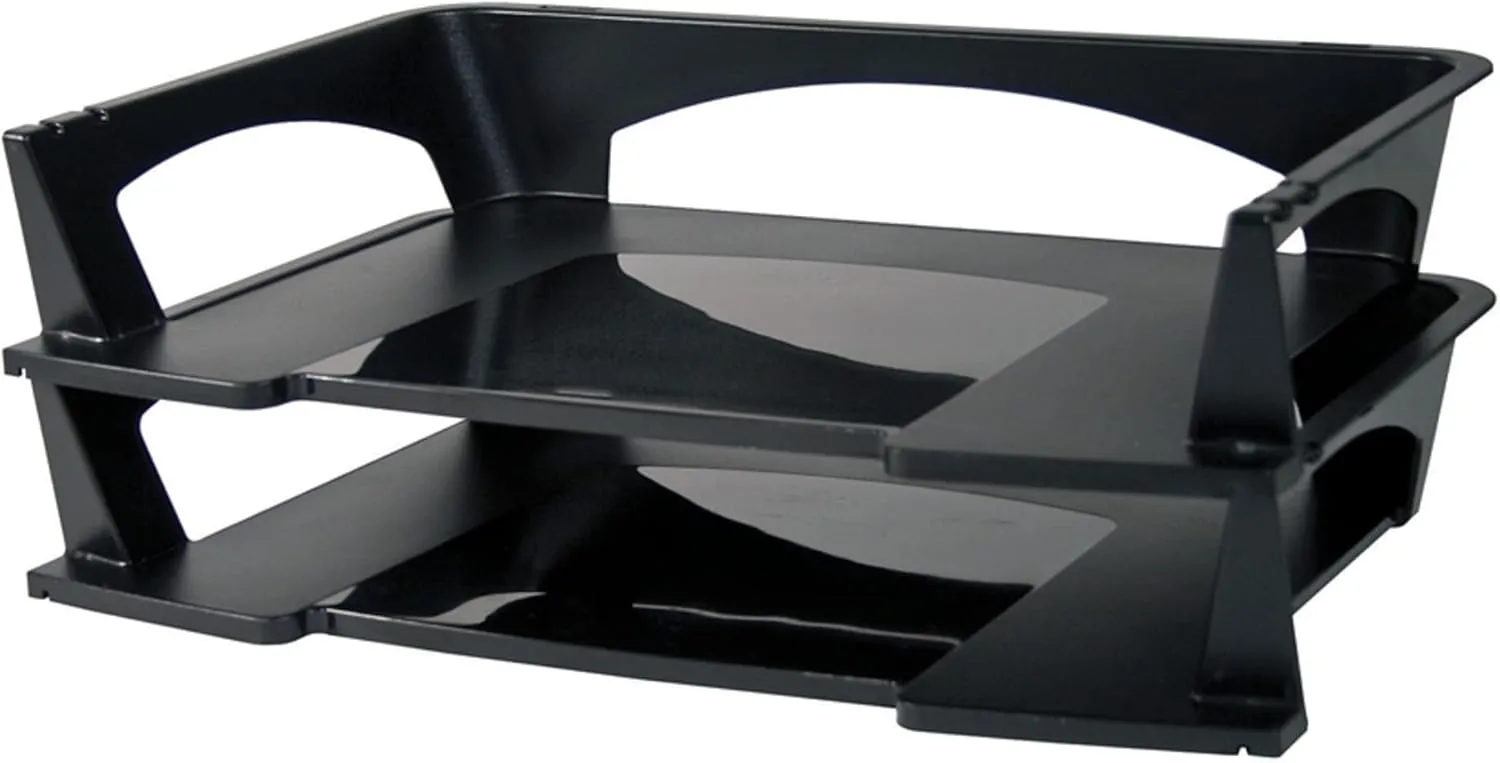 Brenton Studio Stacking Desk Trays, 3 in H x 14.75 in W x 9.25 in D, Black, Pack of 2