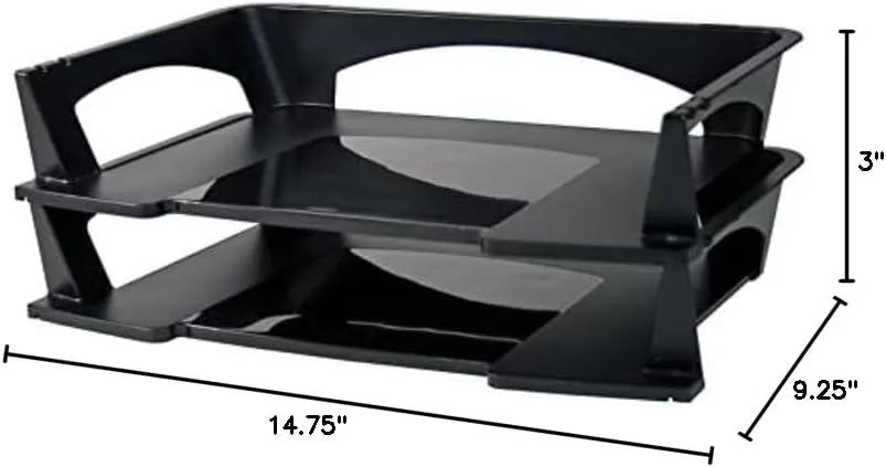 Brenton Studio Stacking Desk Trays, 3 in H x 14.75 in W x 9.25 in D, Black, Pack of 2