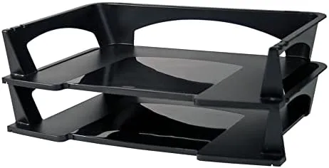 Brenton Studio Stacking Desk Trays, 3 in H x 14.75 in W x 9.25 in D, Black, Pack of 2