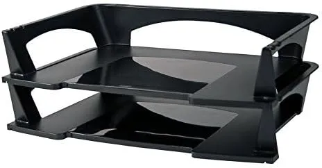 Brenton Studio Stacking Desk Trays, 3 in H x 14.75 in W x 9.25 in D, Black, Pack of 2