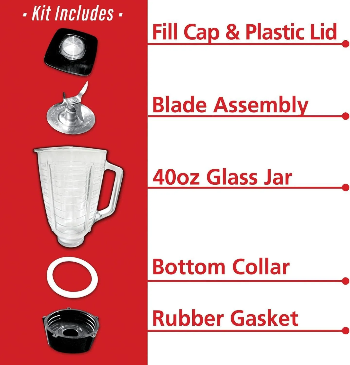 Brentwood P-OST722 Replacement Glass Jar Set, 42 Oz (0.33 Gal), 6-Piece, Clear, Fits Oster Blenders