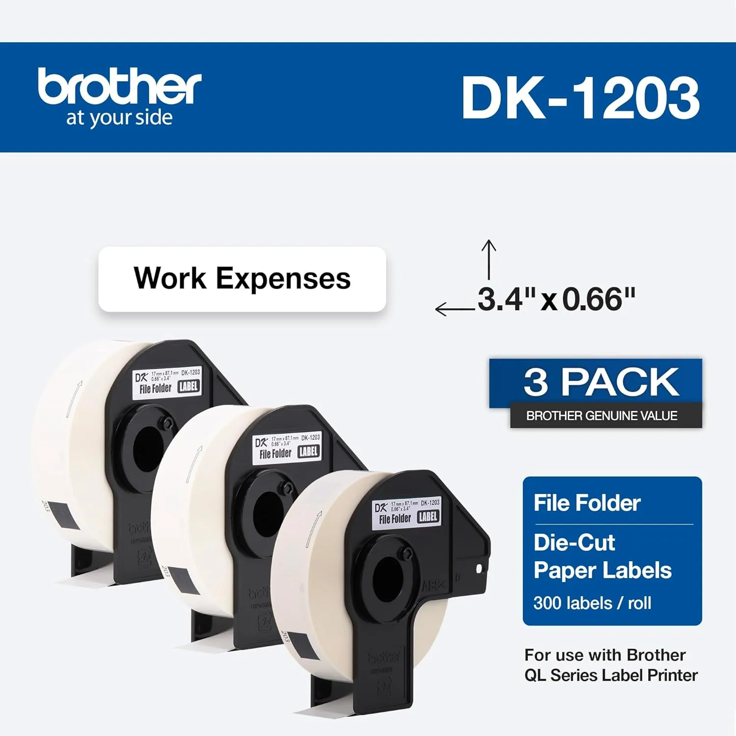 Brother DK-1203 Die-Cut File Folder Labels, White Dura-Coated