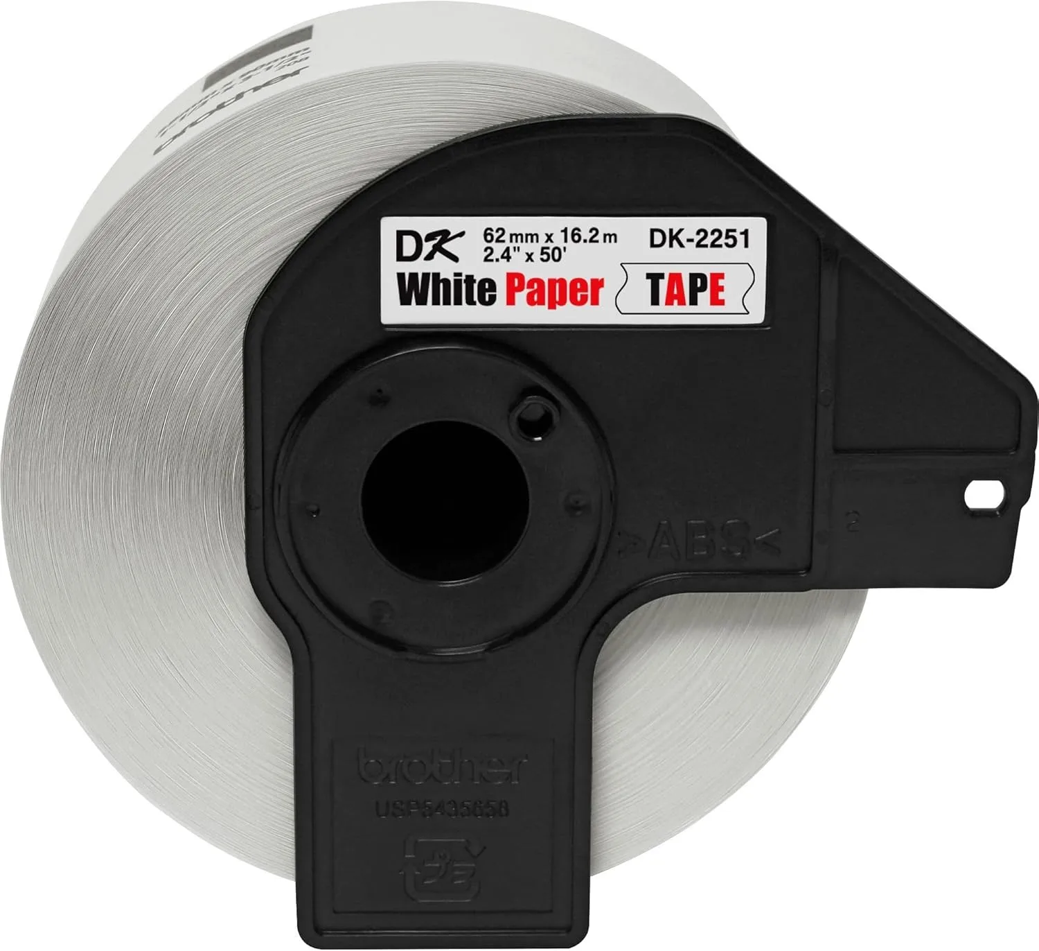 Brother DK-2251 Continuous-Length Paper Label Tape, Black/Red on White, 2.4in x 50ft