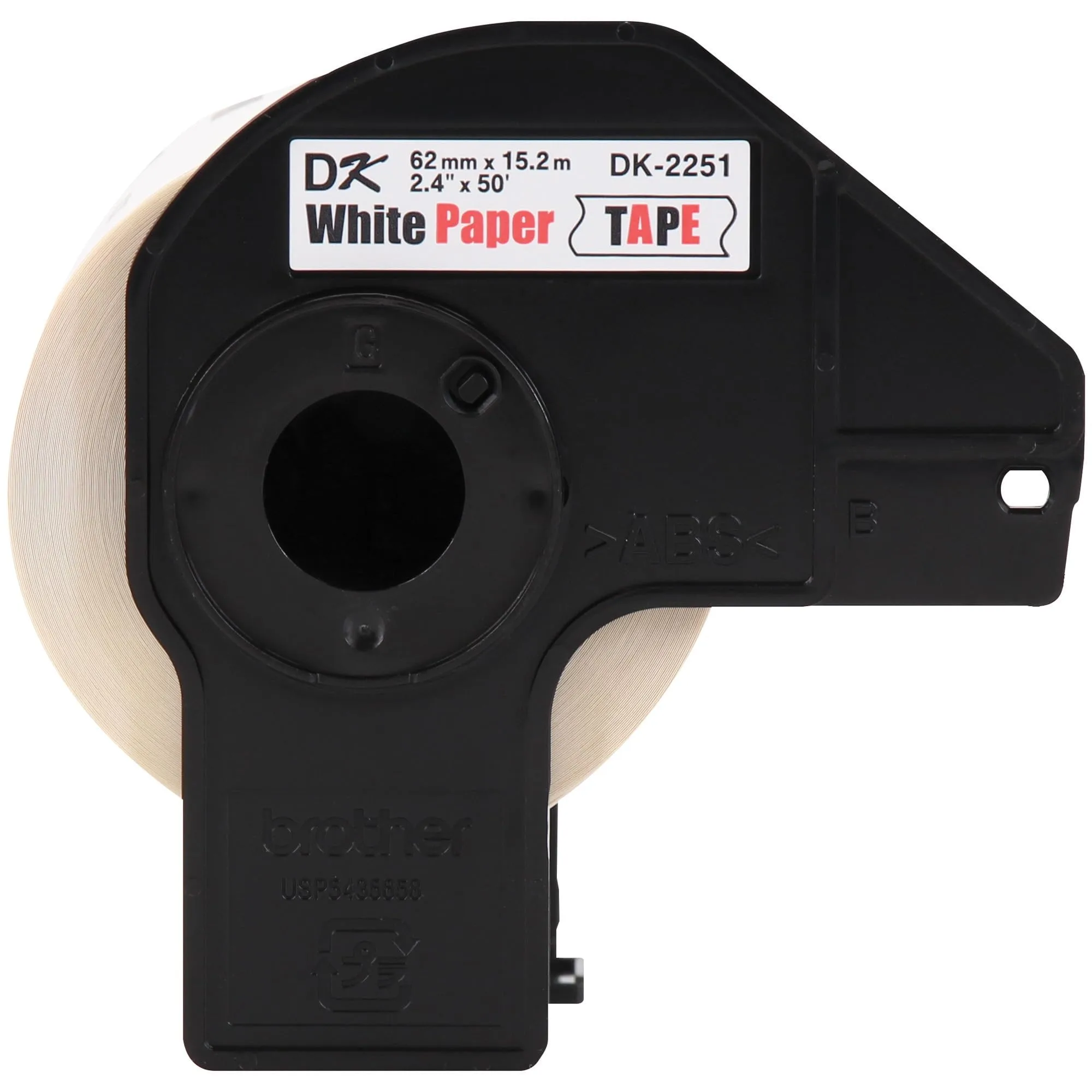 Brother DK-2251 Continuous-Length Paper Label Tape, Black/Red on White, 2.4in x 50ft