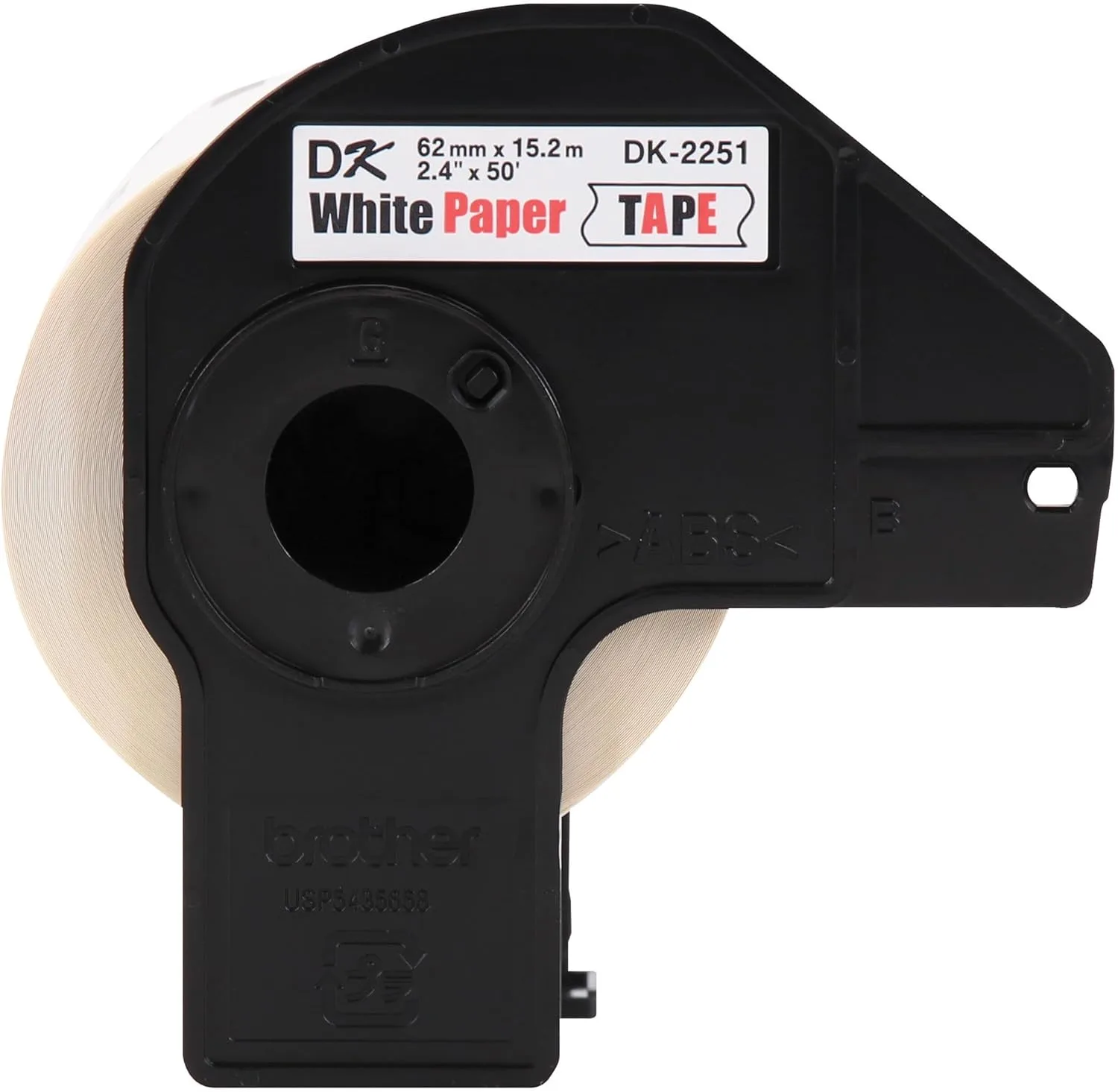 Brother DK-2251 Continuous-Length Paper Label Tape, Black/Red on White, 2.4in x 50ft