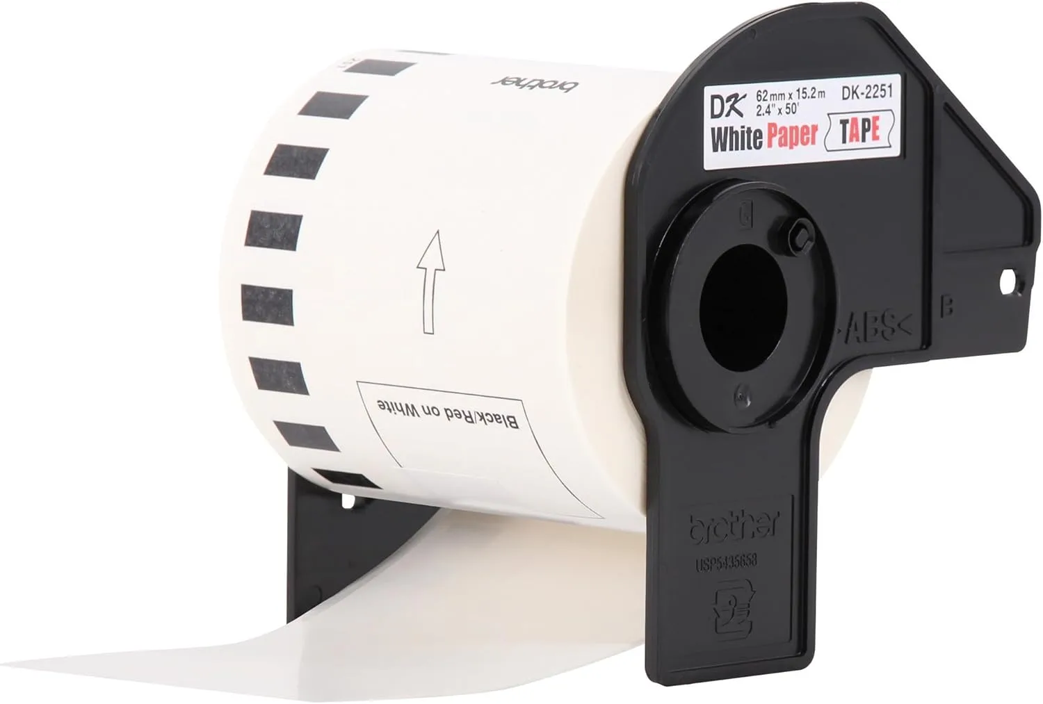 Brother DK-2251 Continuous-Length Paper Label Tape, Black/Red on White, 2.4in x 50ft