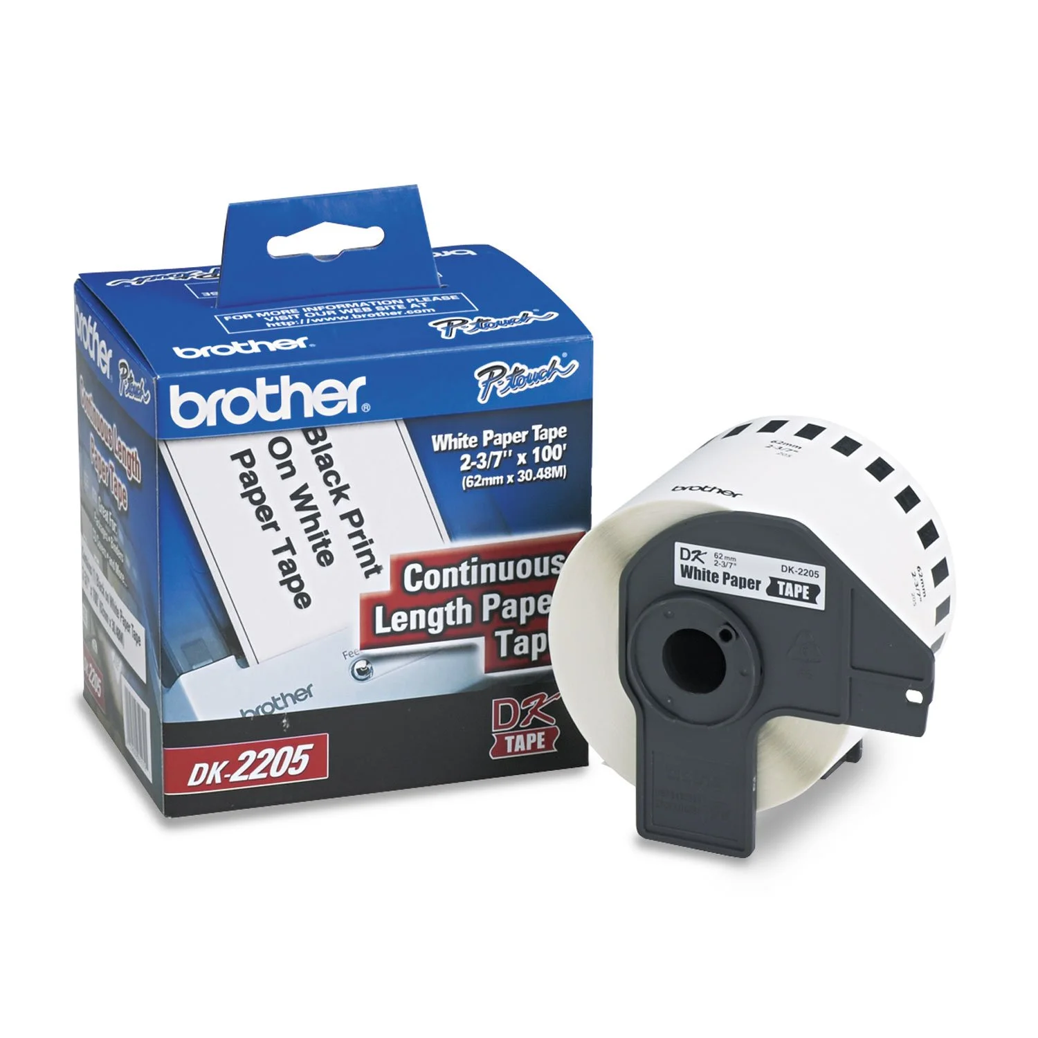 Brother DK2205 Continuous Paper Label Tape, 2-2/5-Inch x 100 ft Roll, White