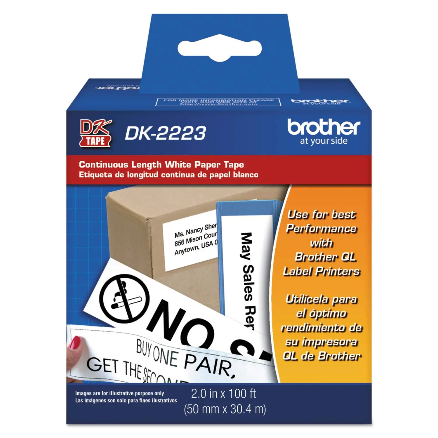 Brother DK2223 Continuous White Paper Label Tape, 2 in x 100 ft
